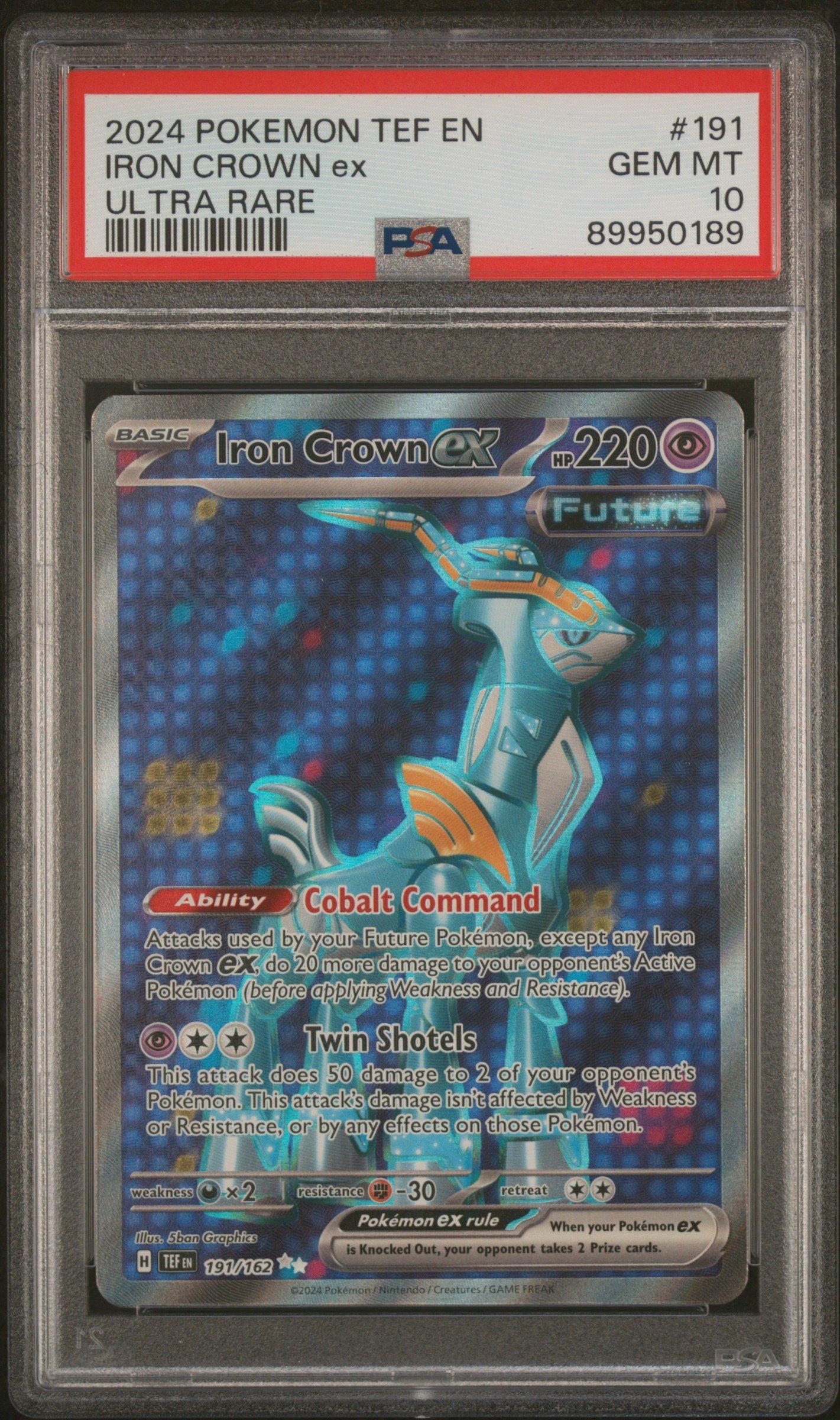2024 Pokemon Tef En-temporal Forces 191 Iron Crown Ex Ultra Rare PSA 10