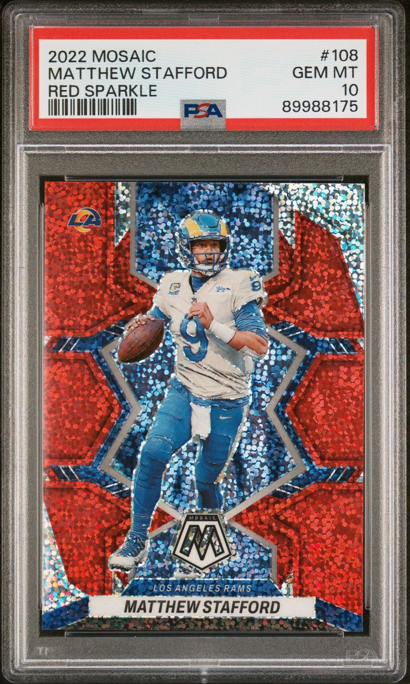 2022 Panini Mosaic 108 Matthew Stafford Red Sparkle PSA 10 Graded 