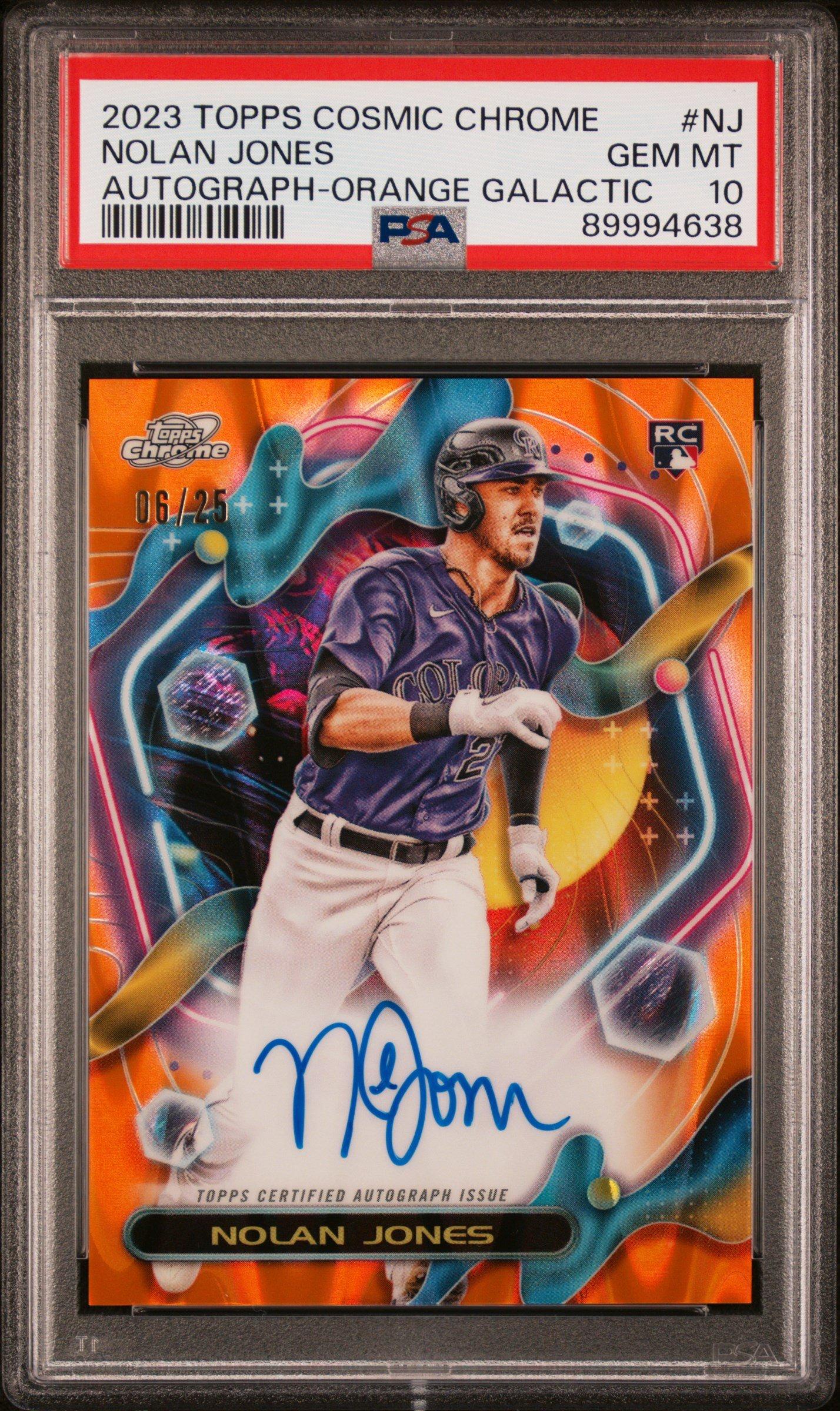 2023 Topps Cosmic Chrome Cosmic Chrome Autograph Nj Nolan Jones Orange Galactic PSA 10