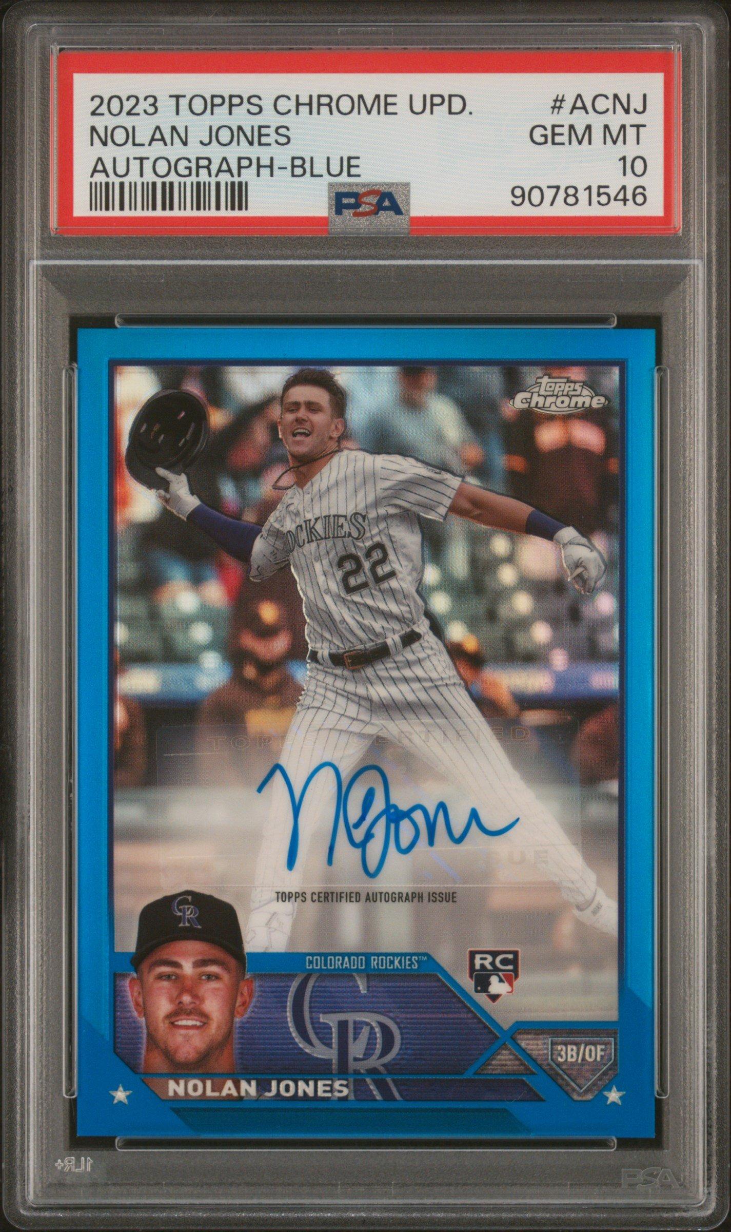 2023 Topps Chrome Update Autograph Acnj Nolan Jones Blue Refractor PSA 10