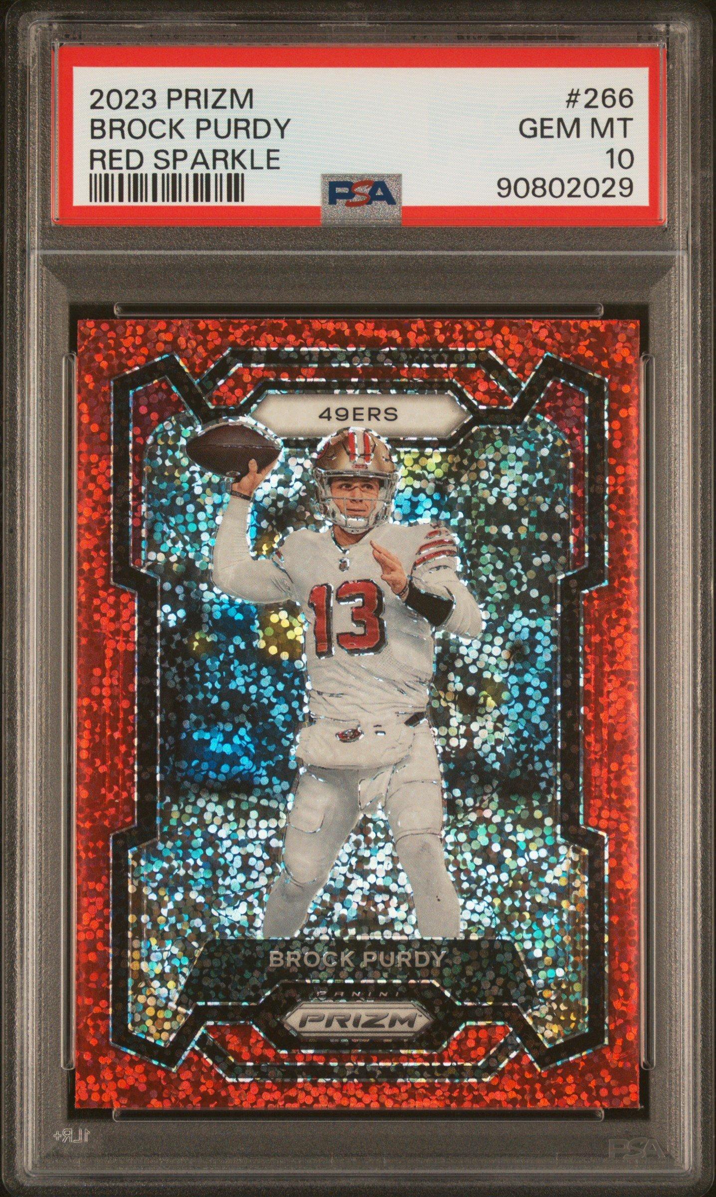 2023 Panini Prizm 266 Brock Purdy Red Sparkle PSA 10