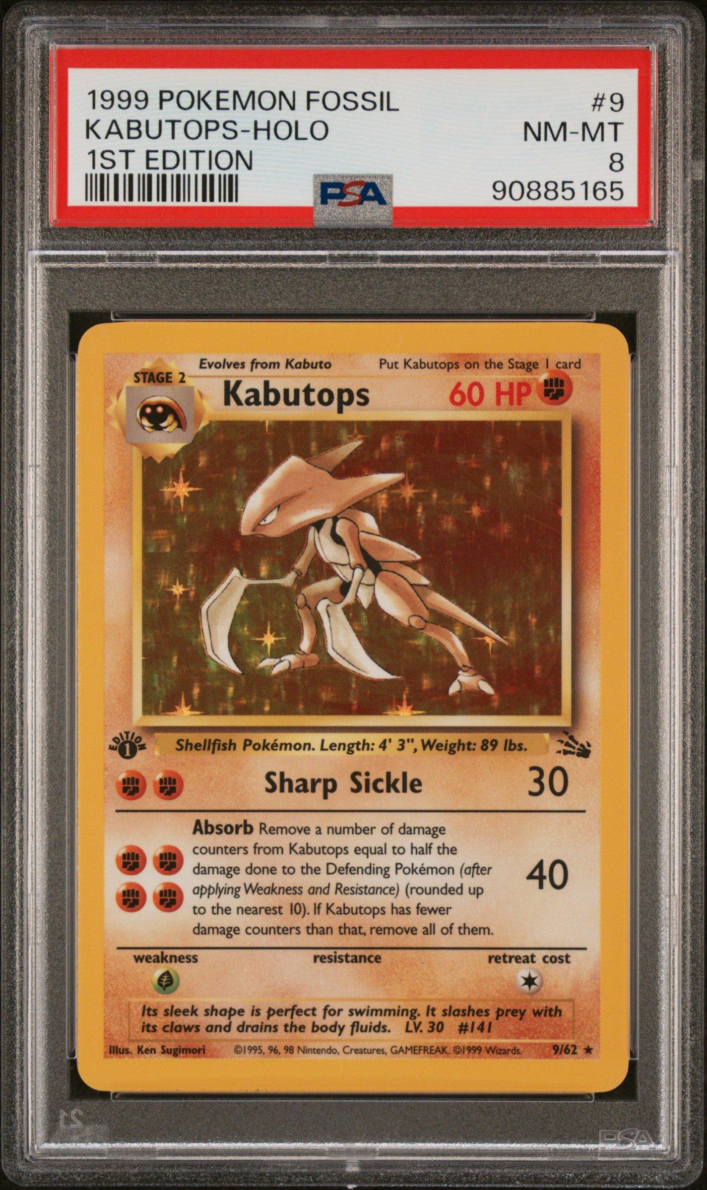 1999 Pokemon Fossil 9 Kabutops-holo 1st Edition PSA 8 Graded Card
