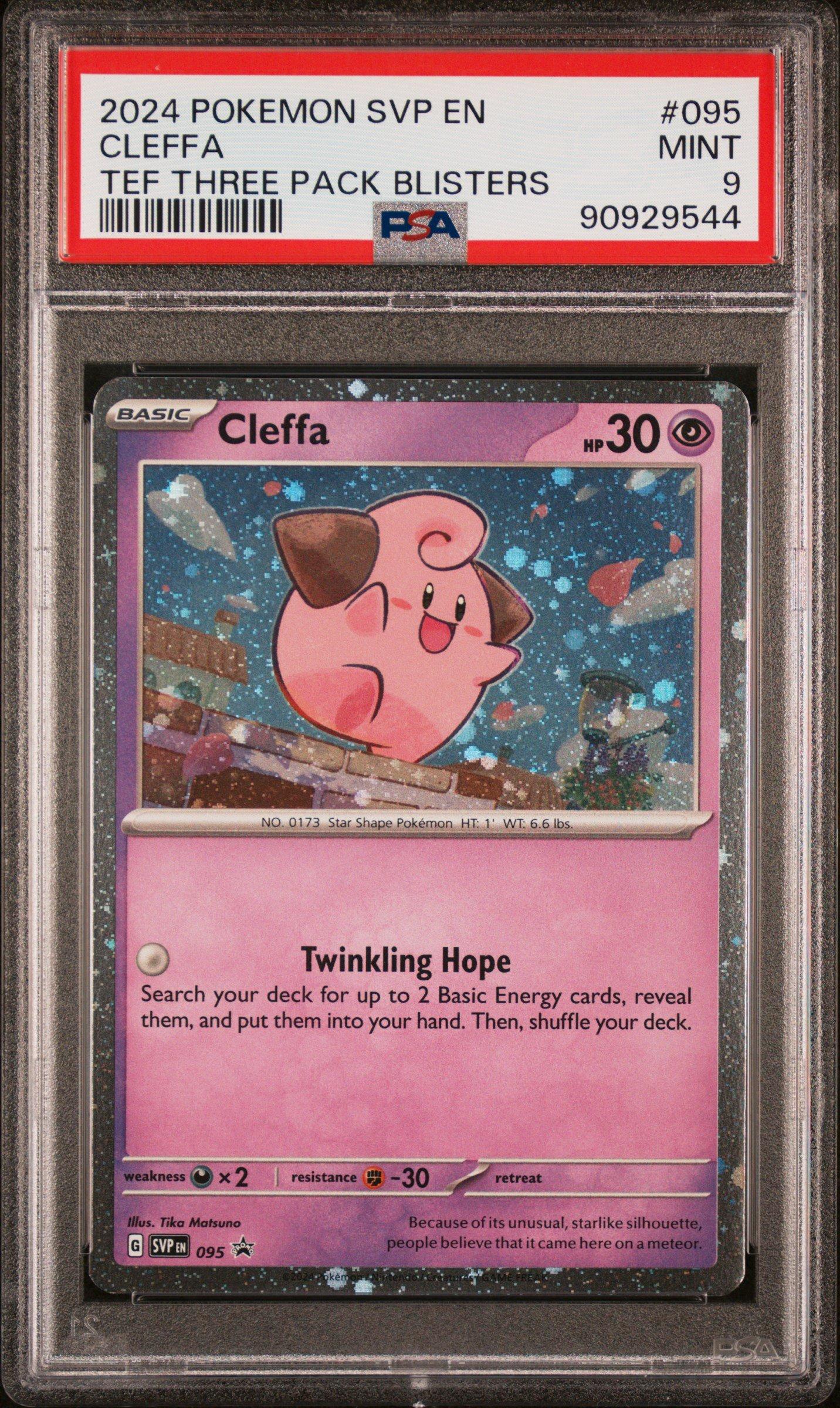 2024 Pokemon Svp En-sv Black Star Promo 095 Cleffa Temporal Forces Three  Pack Blisters PSA 9 Graded Card | GameStop