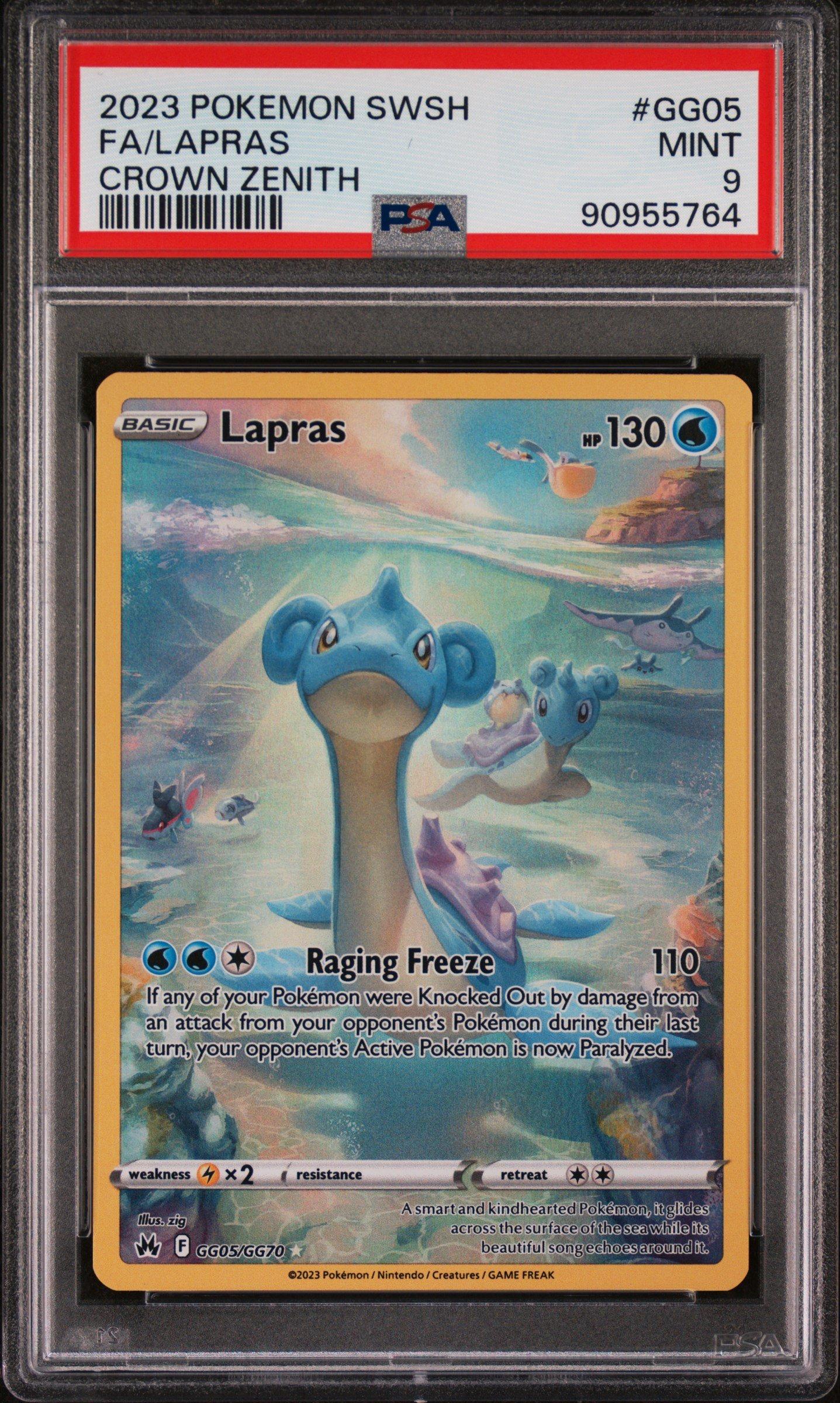 2023 Pokemon Sword And Shield Crown Zenith Gg05 Fa/lapras PSA 9