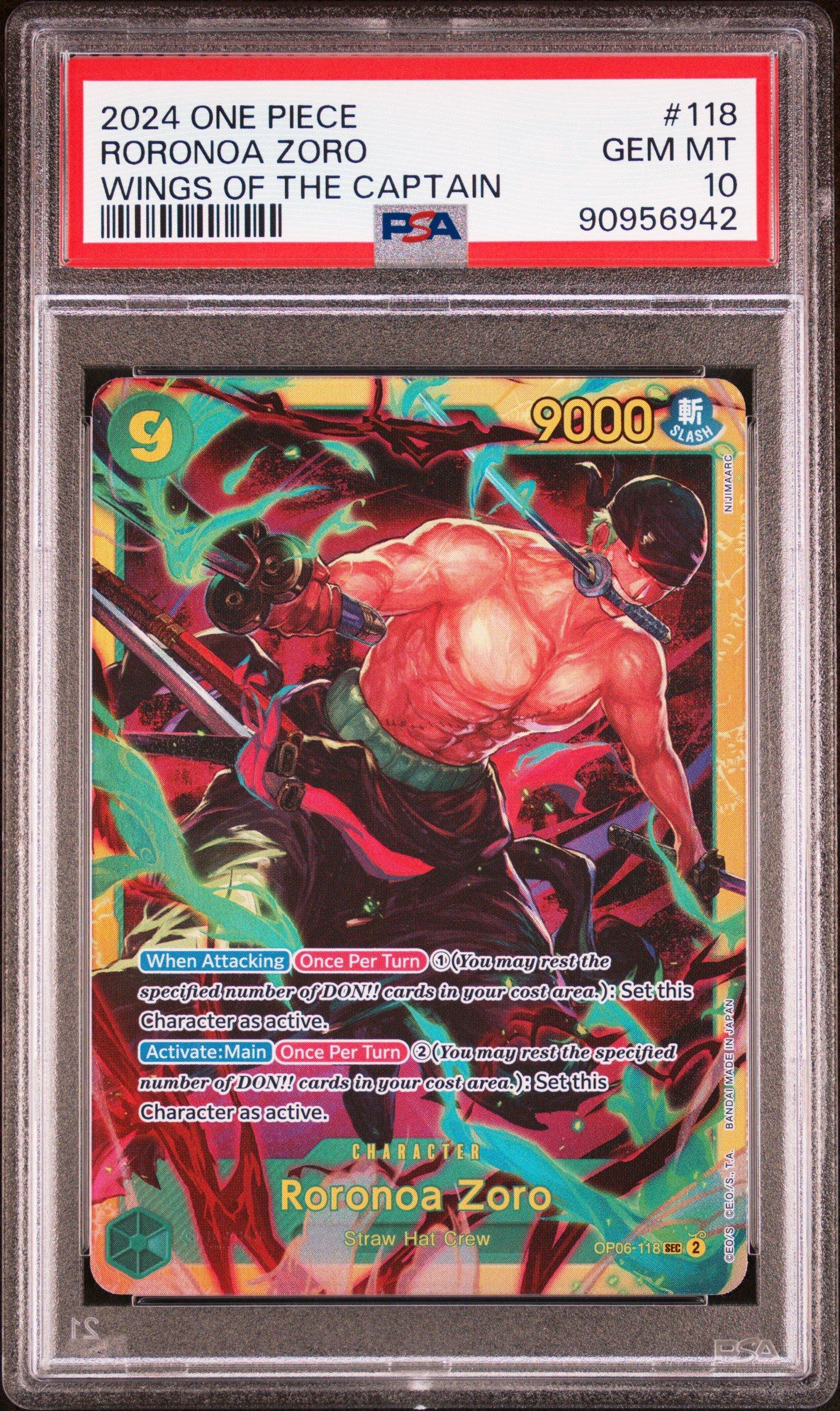 2024 One Piece Wings Of The Captain 118 Roronoa Zoro PSA 10 Graded