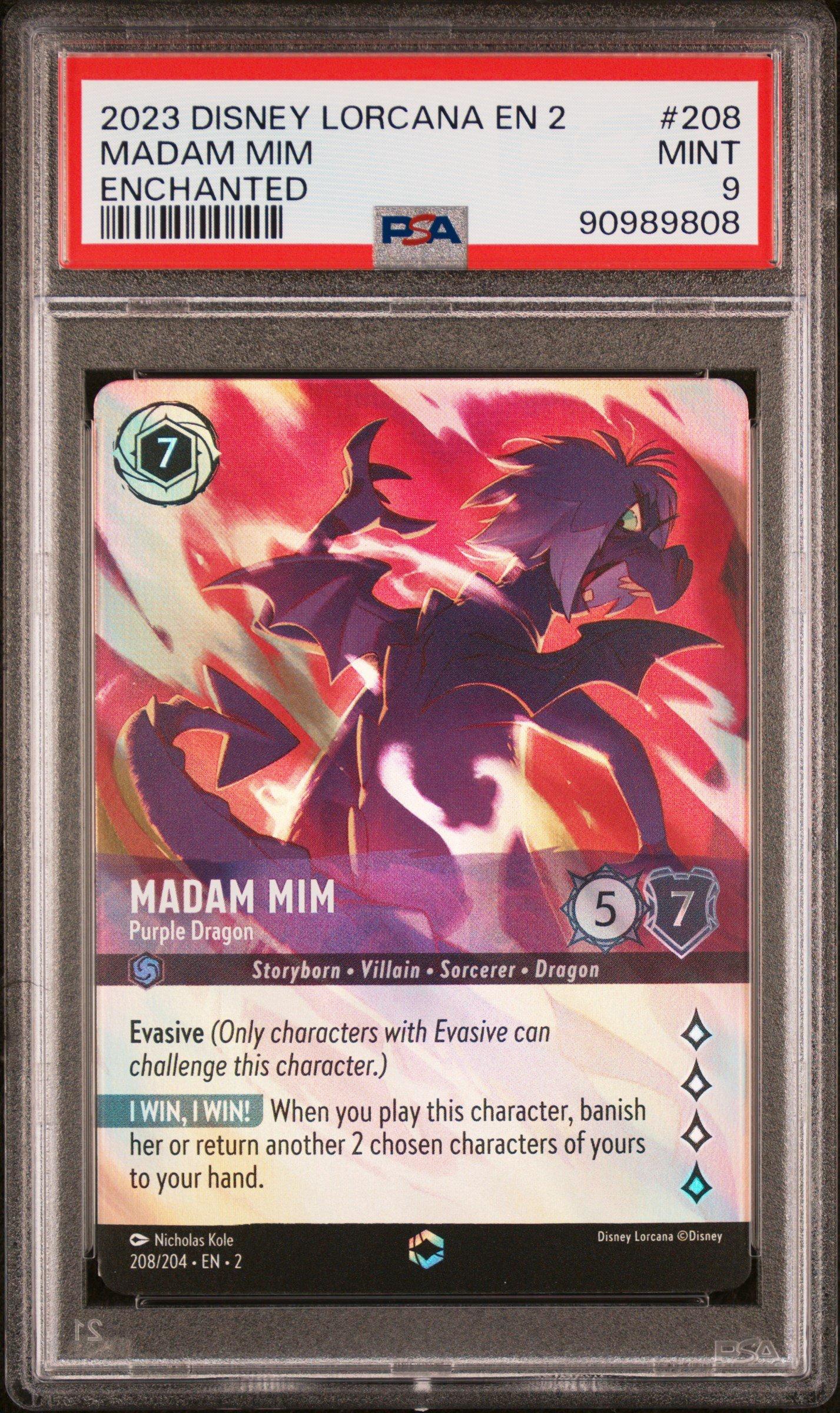 2023 Disney Lorcana En 2-rise Of The Floodborn 208 Madam Mim - Purple Dragon Enchanted PSA 9