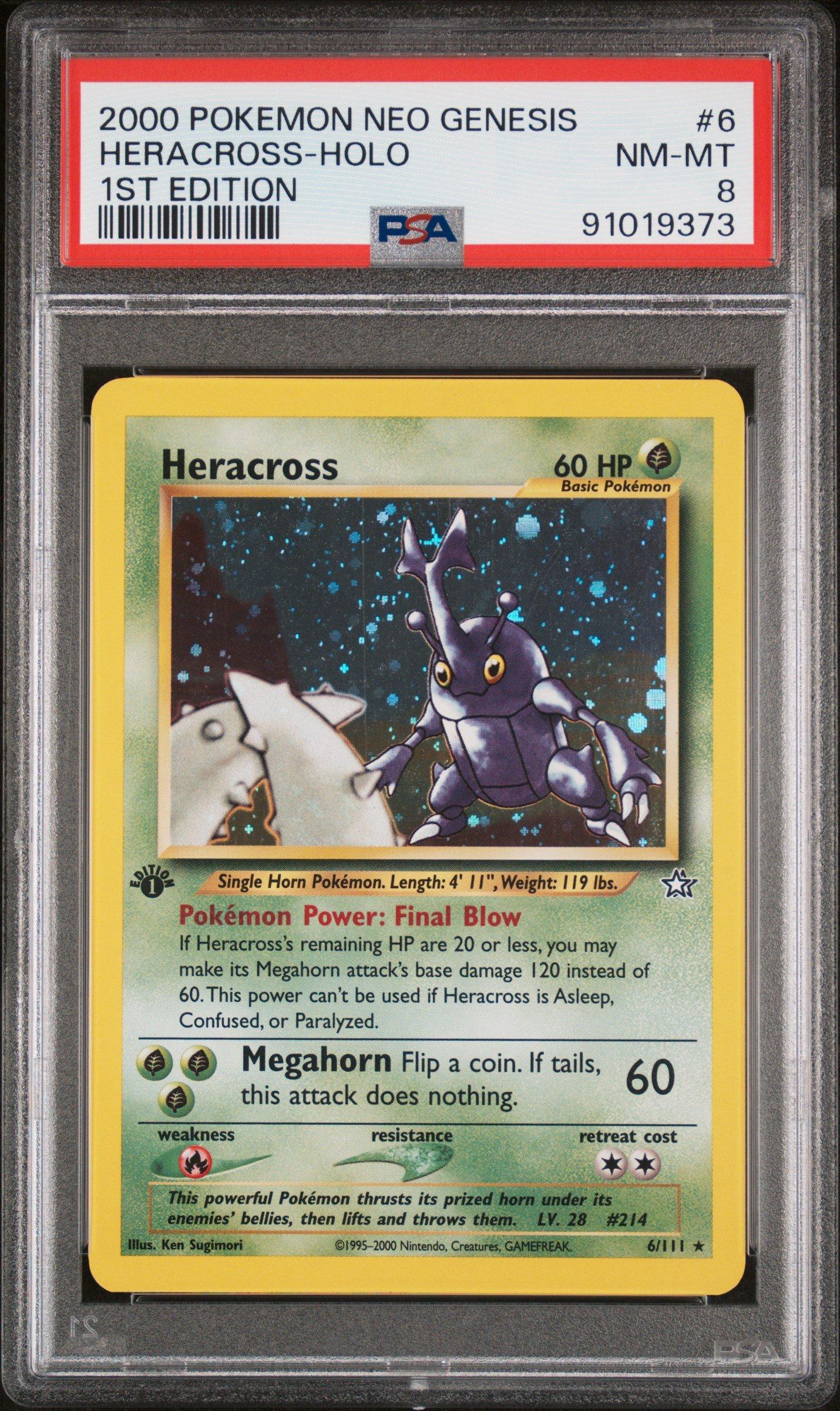 2000 Pokemon Neo Genesis 1st Edition 6 Heracross-holo PSA 8 Graded