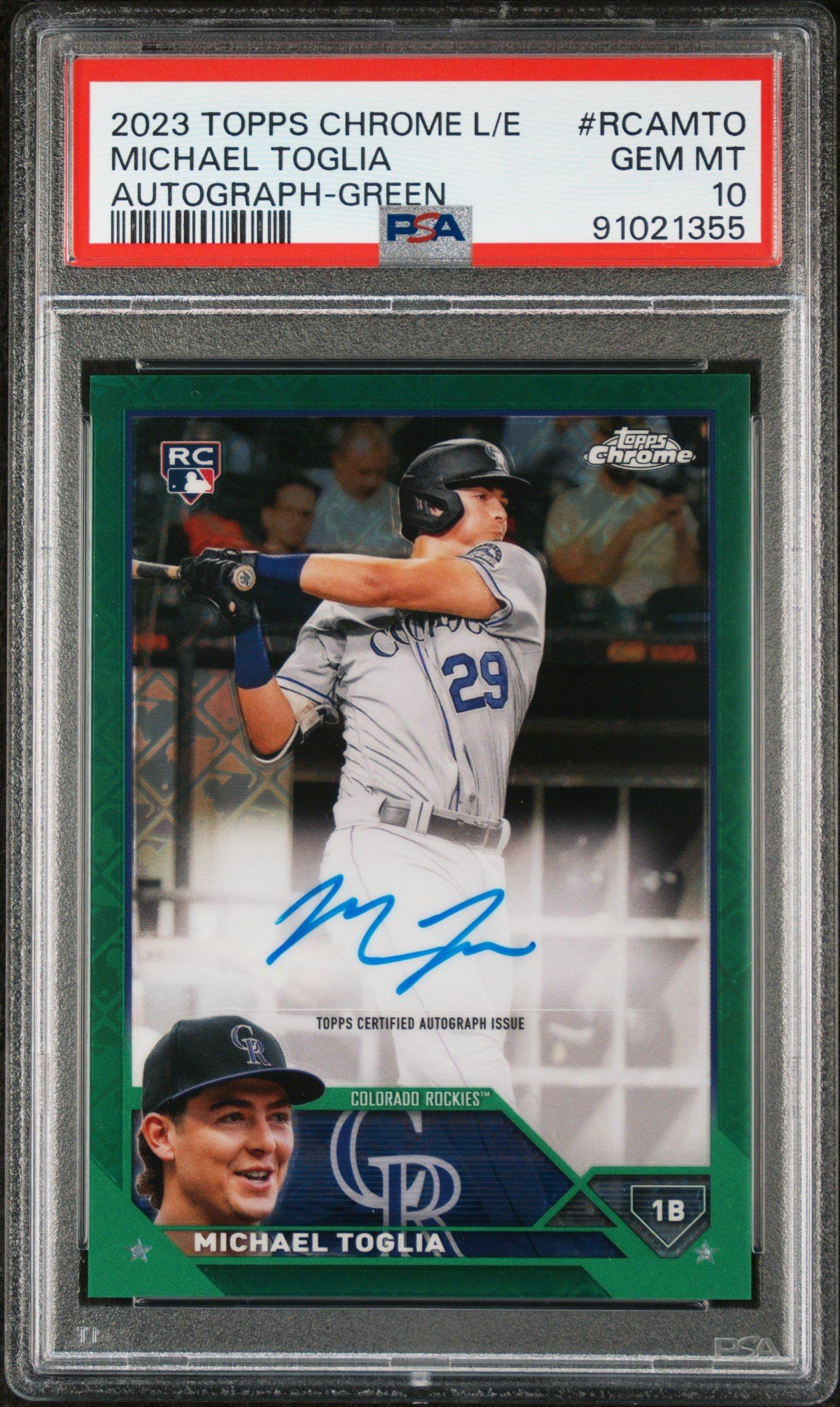 2023 Topps Chrome Logofractor Edition Refractor Chrome Autograph Rcamto Michael Toglia Green Refractor PSA 10