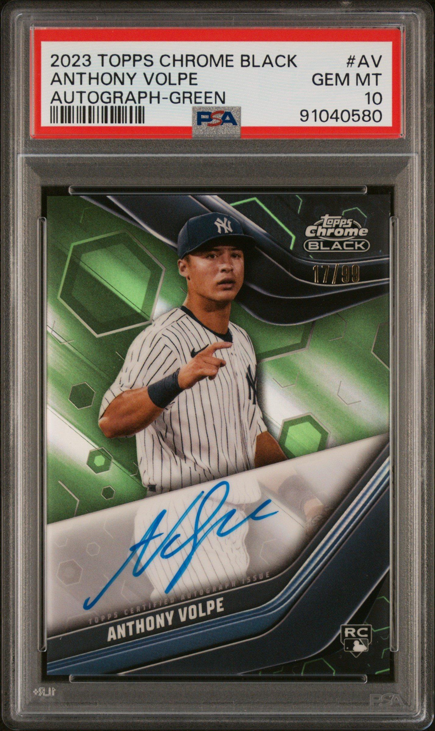 2023 Topps Chrome Black Autographs Av Anthony Volpe Green Refractor PSA 10