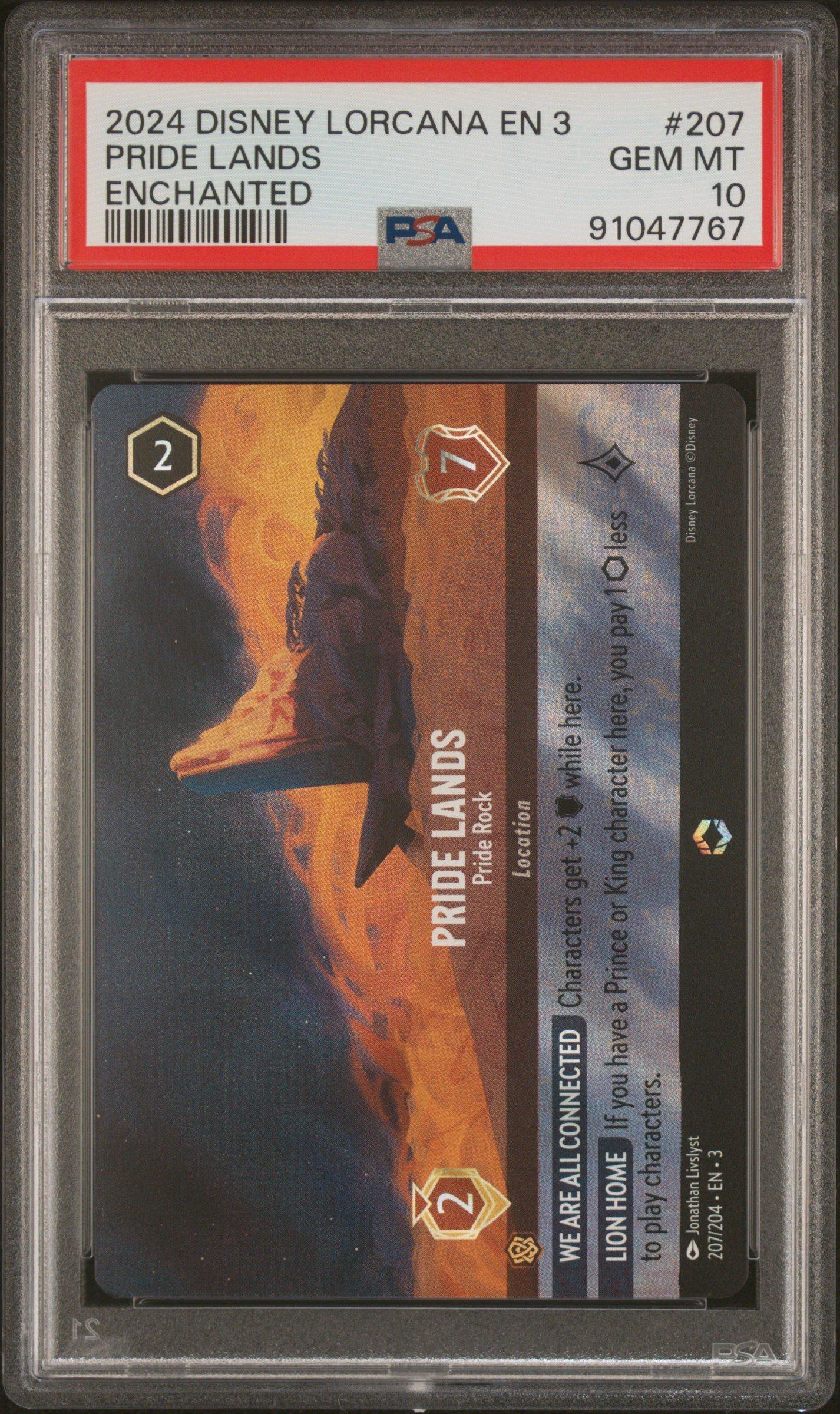 2024 Disney Lorcana En 3-into The Inklands 207 Pride Lands - Pride Rock  Enchanted PSA 10 Graded Card | GameStop