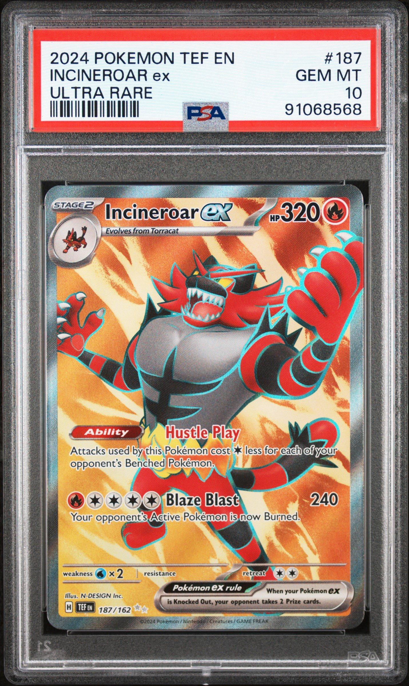 2024 Pokemon Tef En-temporal Forces 187 Incineroar Ex Ultra Rare PSA 10