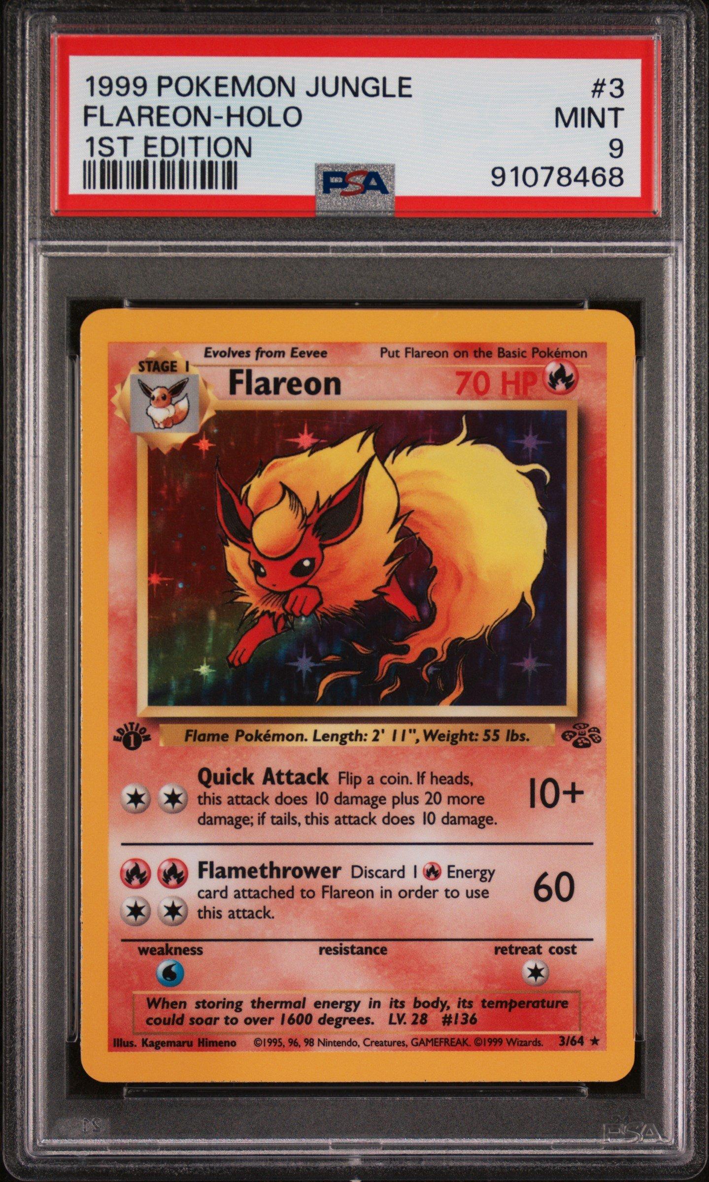 1999 Pokemon Jungle 3 Flareon-holo 1st Edition PSA 9 Graded Card