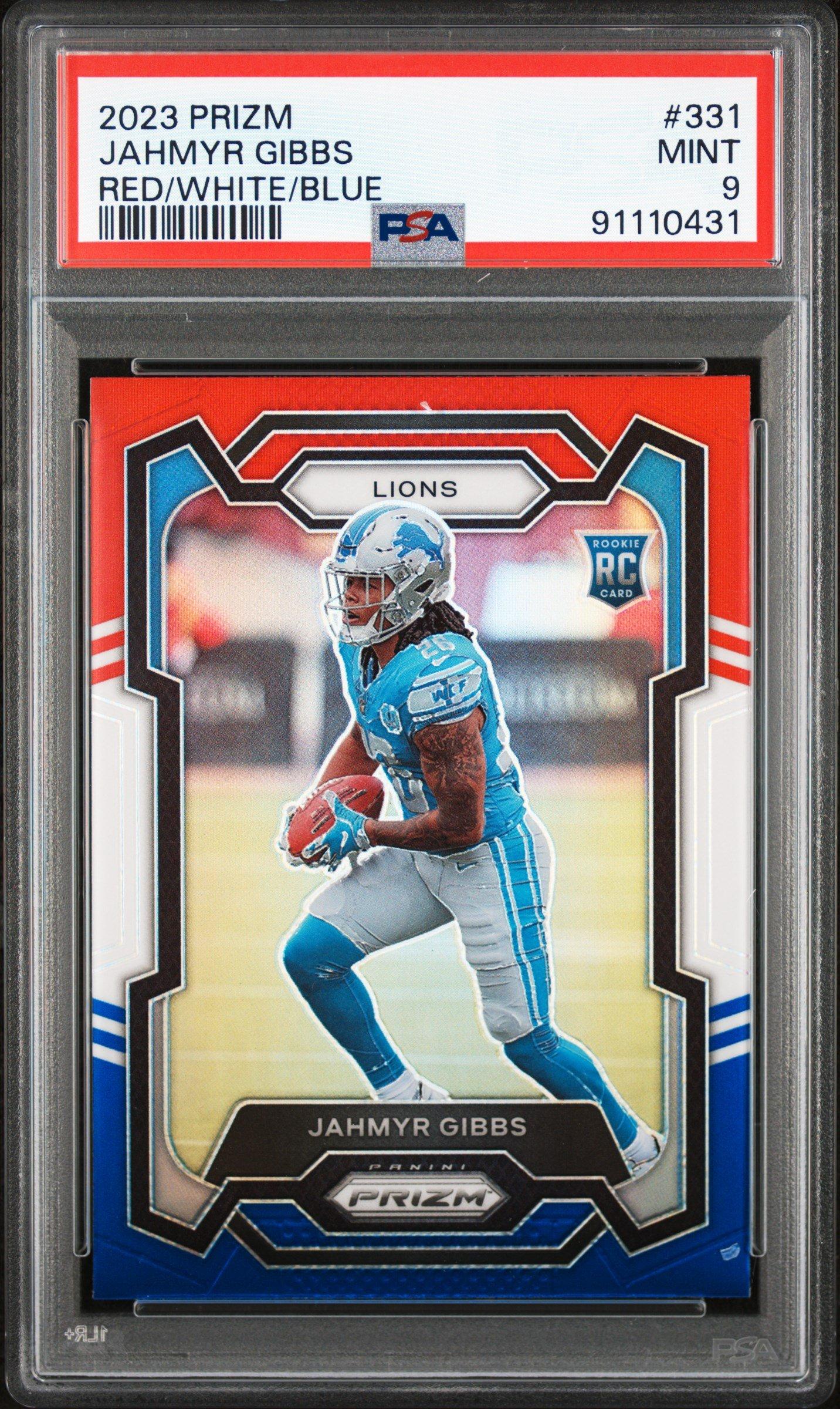 2023 Panini Prizm 331 Jahmyr Gibbs Red/white/blue Prizm PSA
