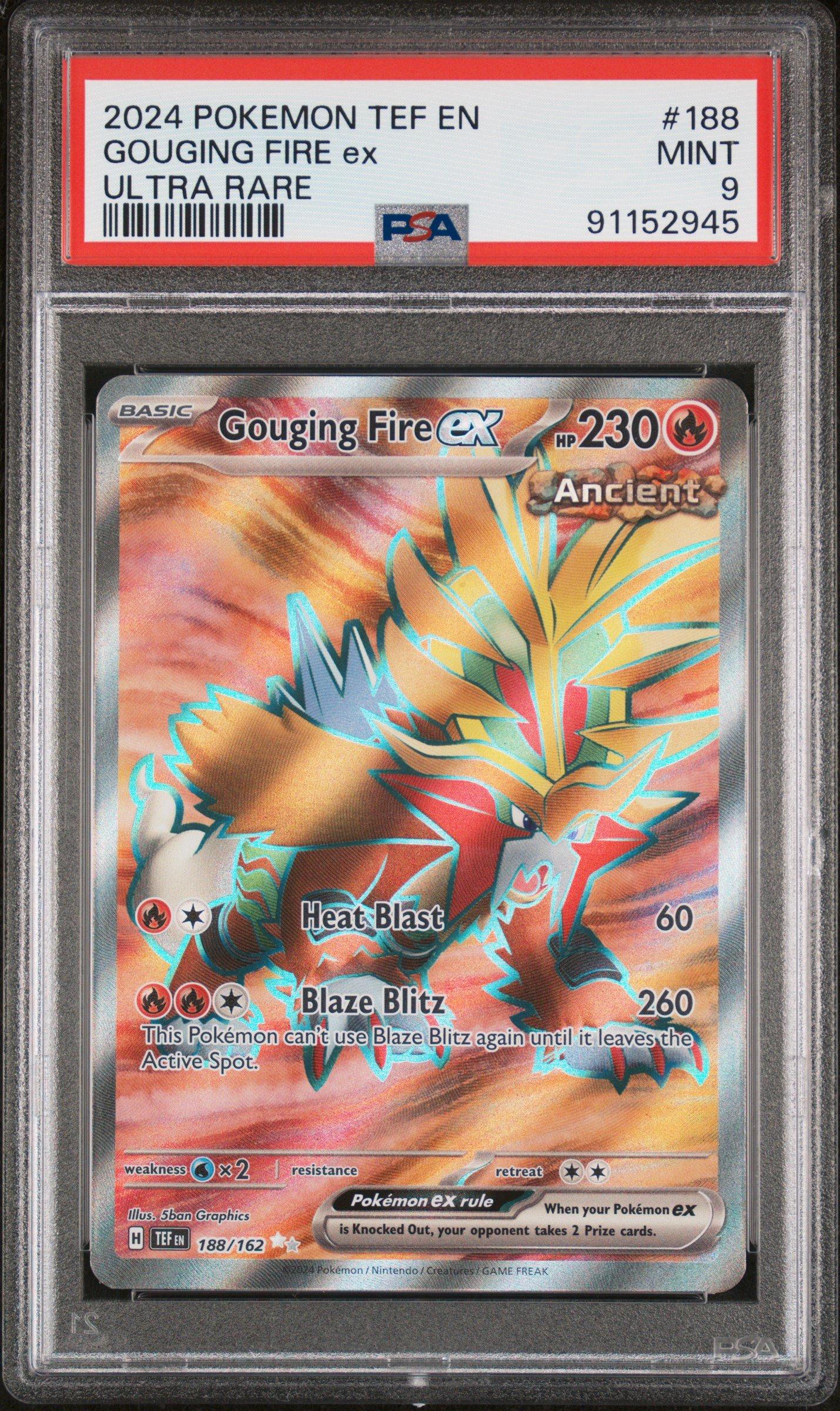 2024 Pokemon Tef En-temporal Forces 188 Gouging Fire Ex PSA 9