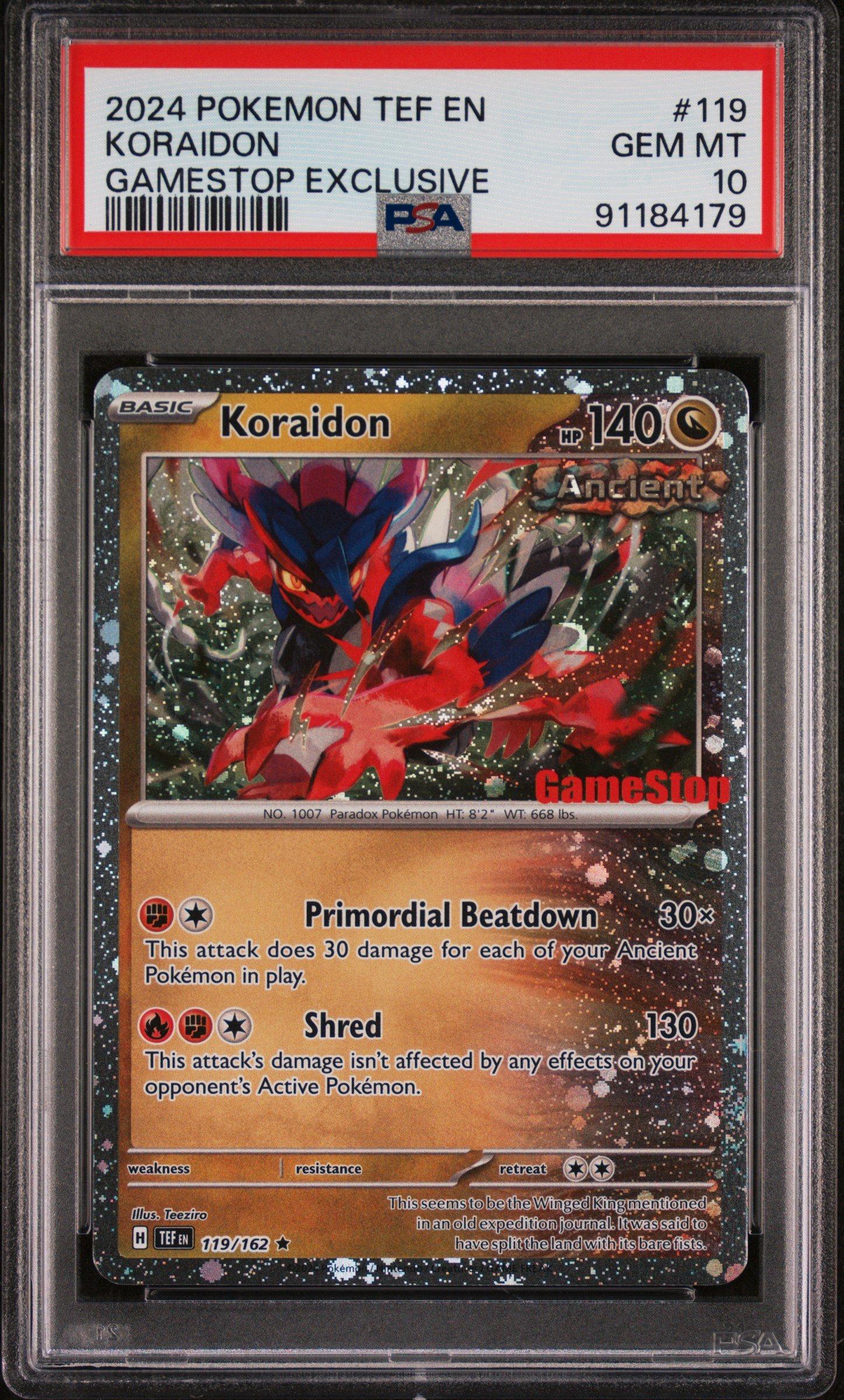 2024 Pokemon Tef En-temporal Forces 119 Koraidon Gamestop Exclusive PSA