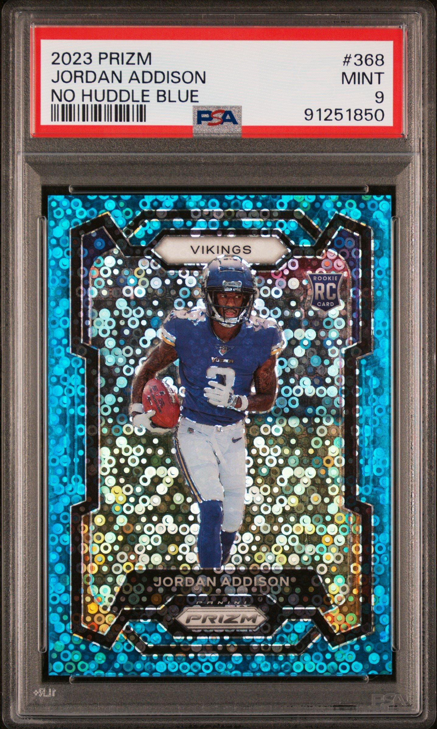 2023 Panini Prizm 368 Jordan Addison No Huddle Blue PSA 9