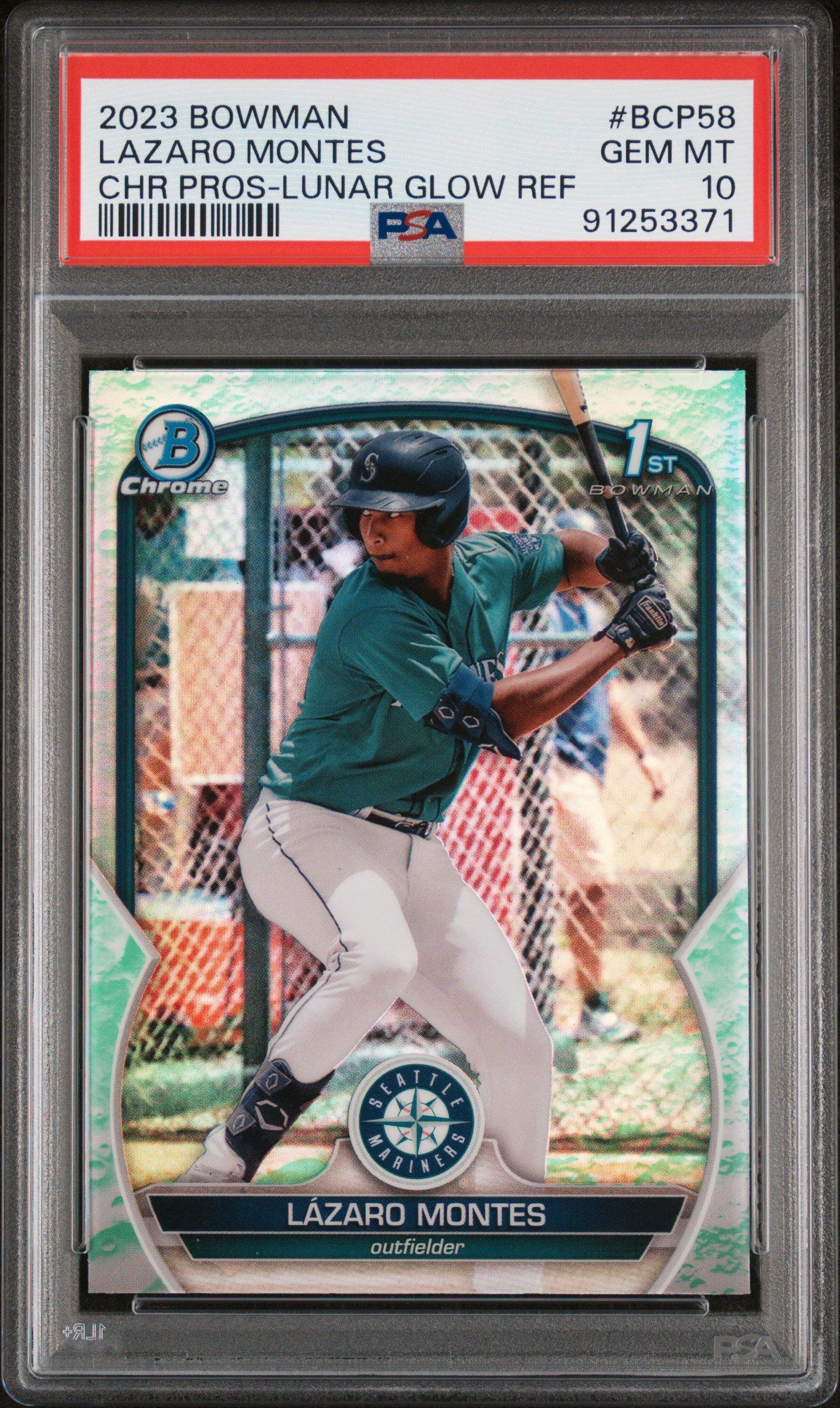 2023 Bowman Chrome Prospects Bcp58 Lazaro Montes Lunar Glow Refractor PSA 10