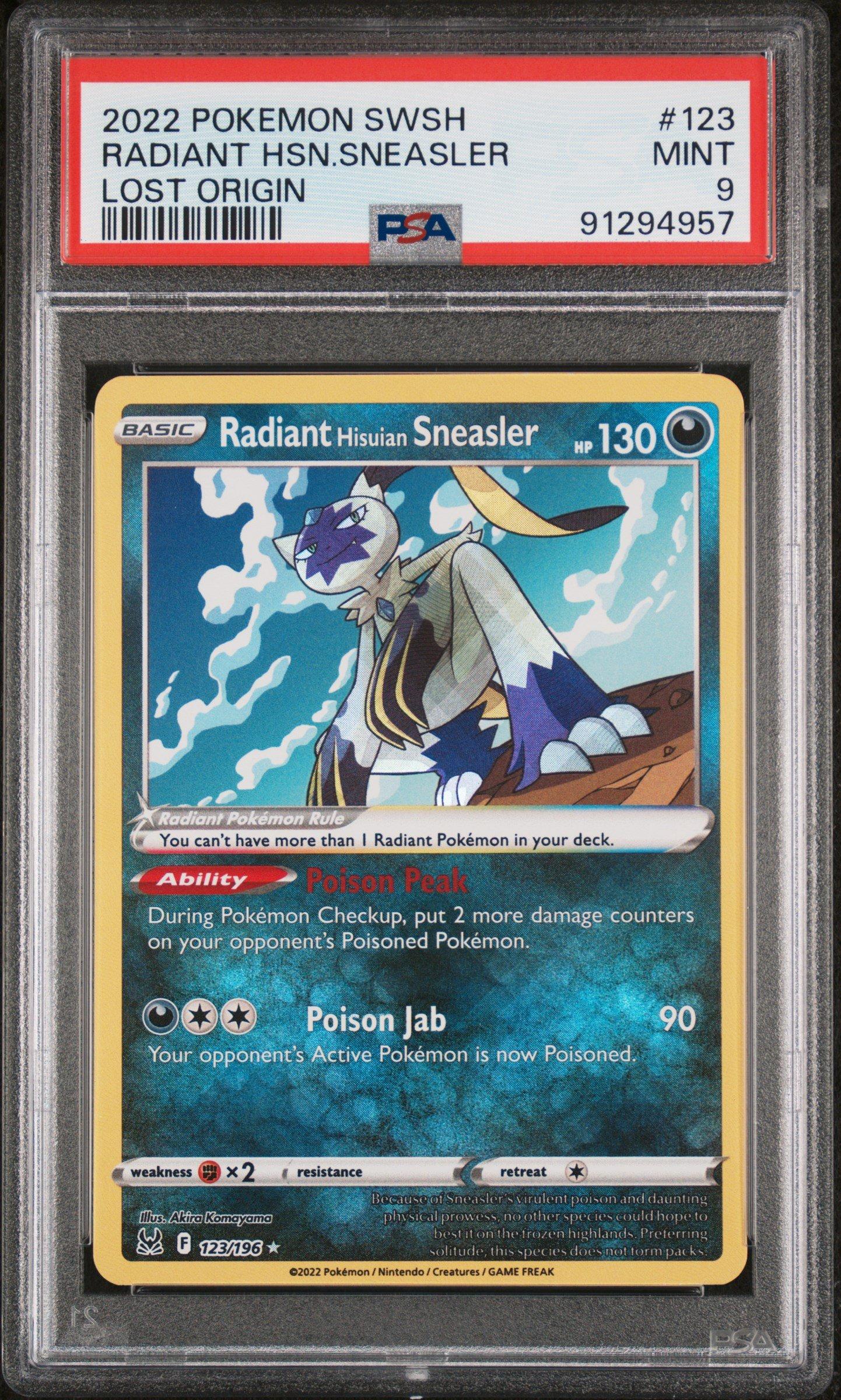 sneasler pokemon card 2022 Sword & Shield Lost Origin 123 Radiant Hisuian PSA 9 Graded Pokémon Hit Points120 HP Form Pokemon TCG - s10P -