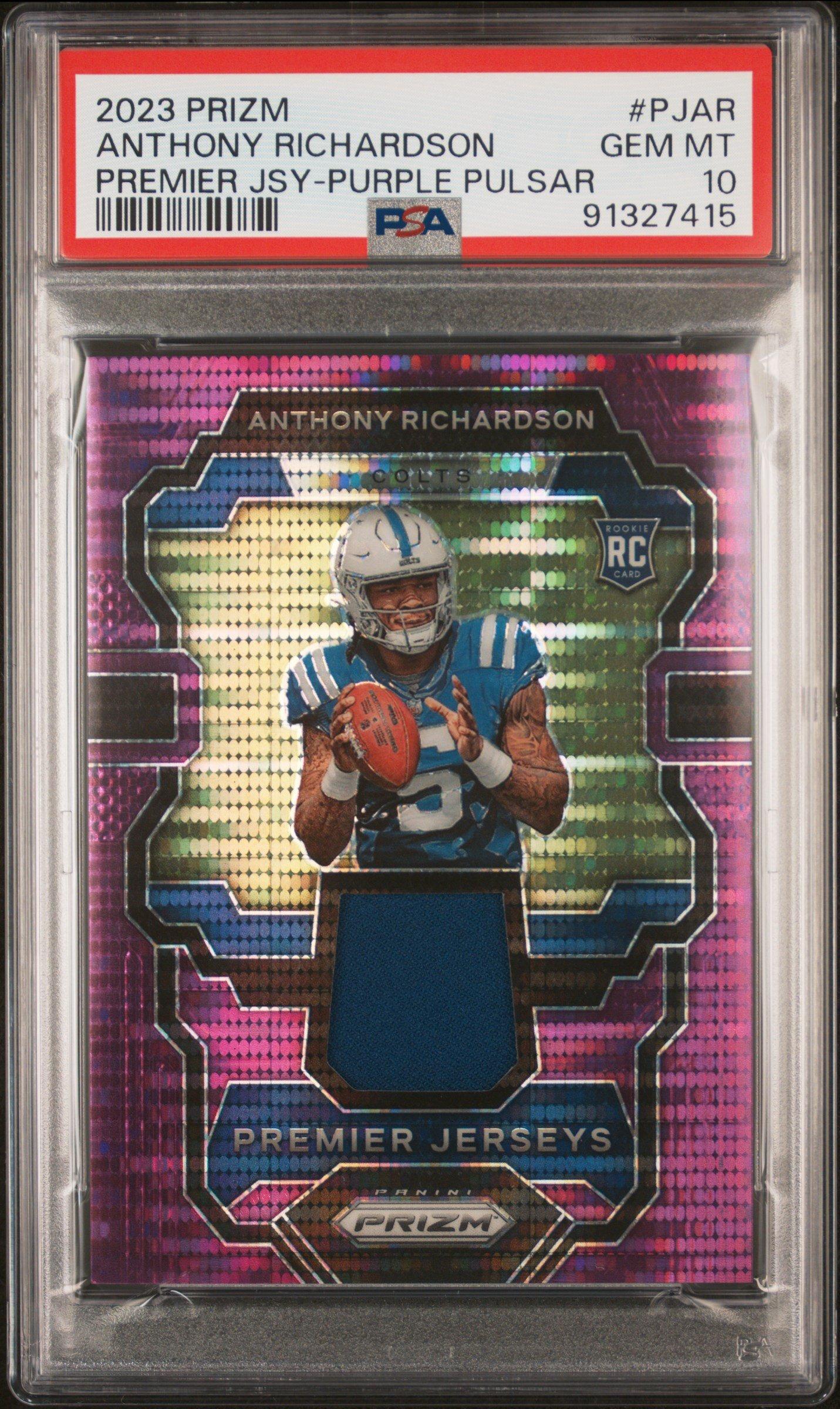 2023 Panini Prizm Premier Jerseys Pjar Anthony Richardson Purple Pulsar PSA 10