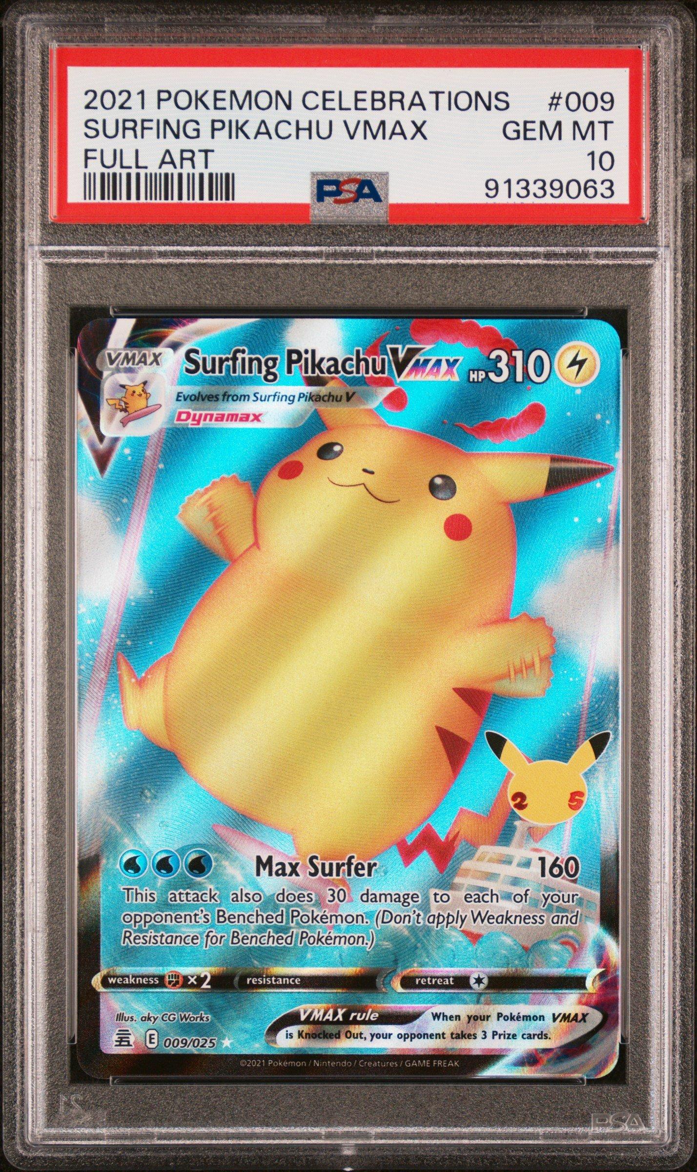 2021 Pokemon Celebrations 009 Full Art/surfing Pikachu Vmax PSA 10