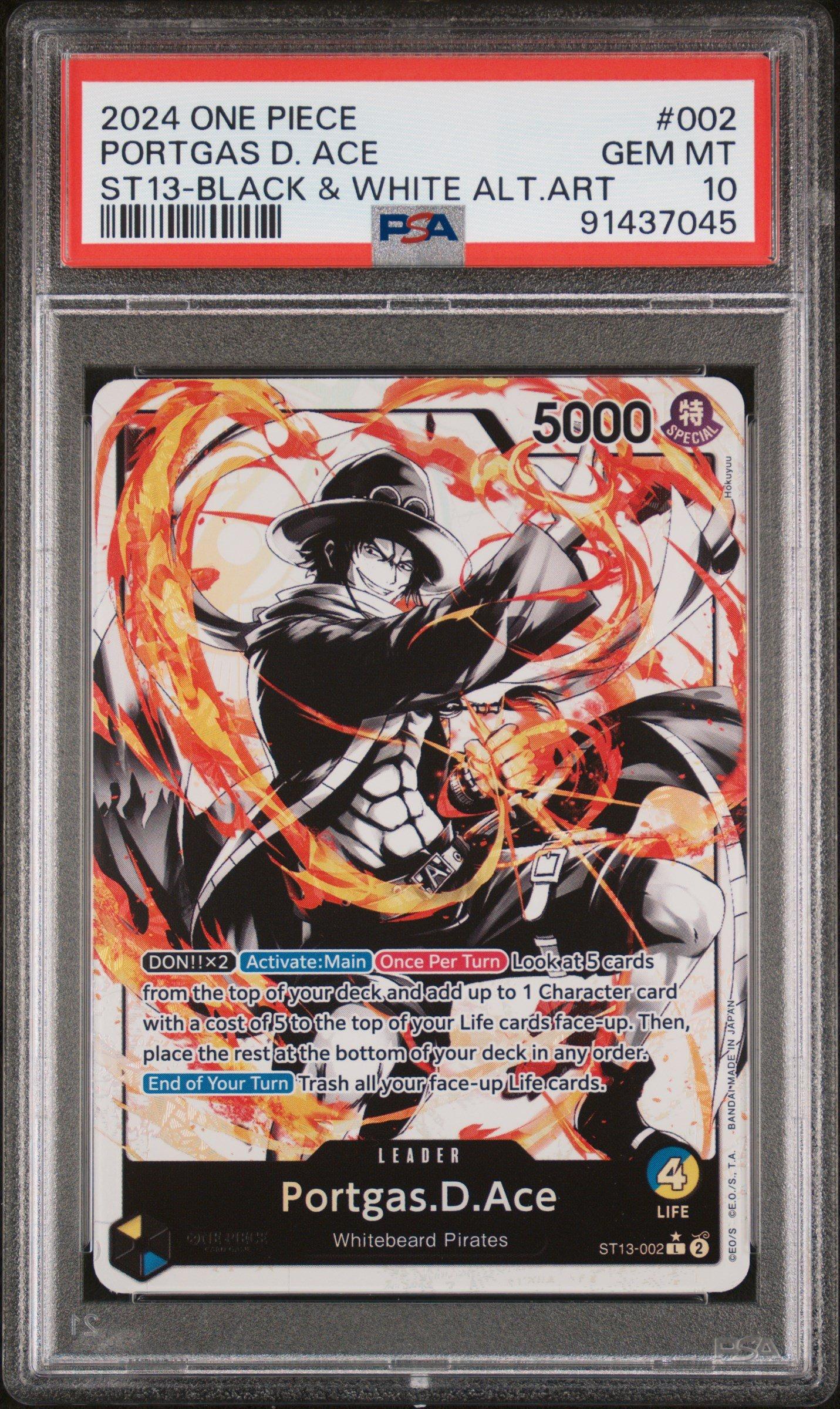 2024 One Piece Ultra Deck St13-the Three Brothers Portgas D. Ace Black & White Alternate Art PSA 10