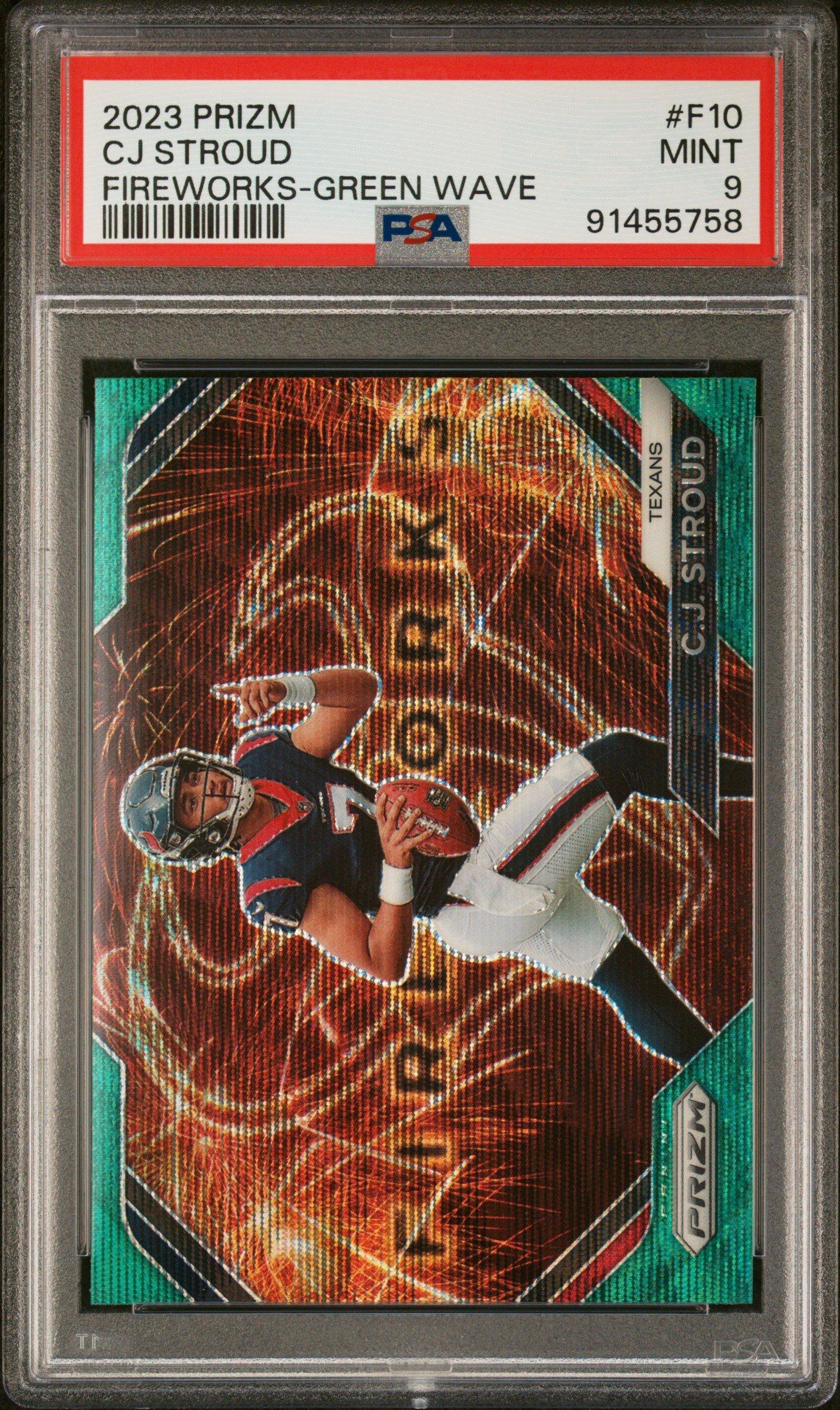 2023 Panini Prizm Fireworks F10 Cj Stroud Green Wave PSA 9