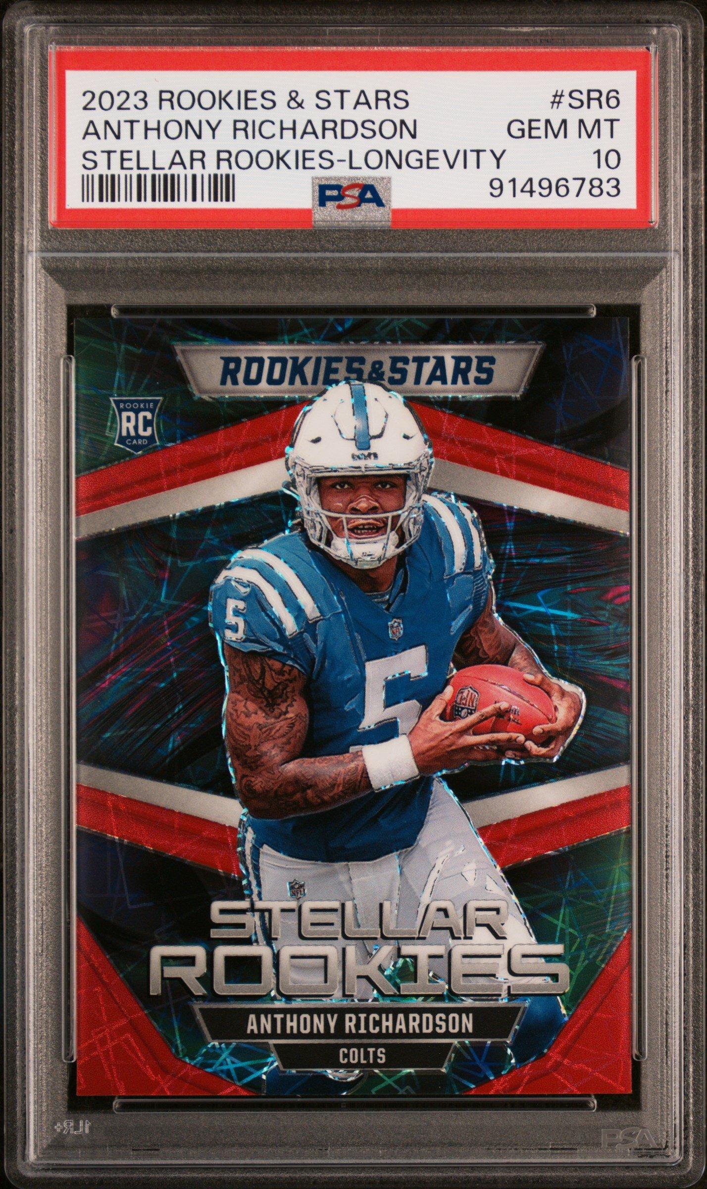 2023 Panini Rookies & Stars Stellar Rookies Sr6 Anthony Richardson Longevity PSA 10