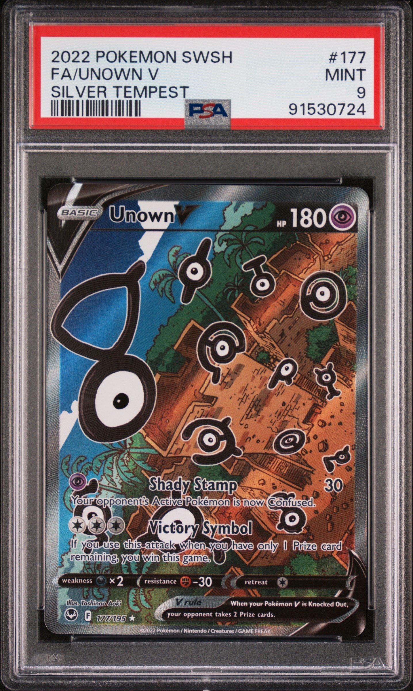 2022 Pokemon Sword & Shield Silver Tempest 177 Full Art/unown V PSA 9