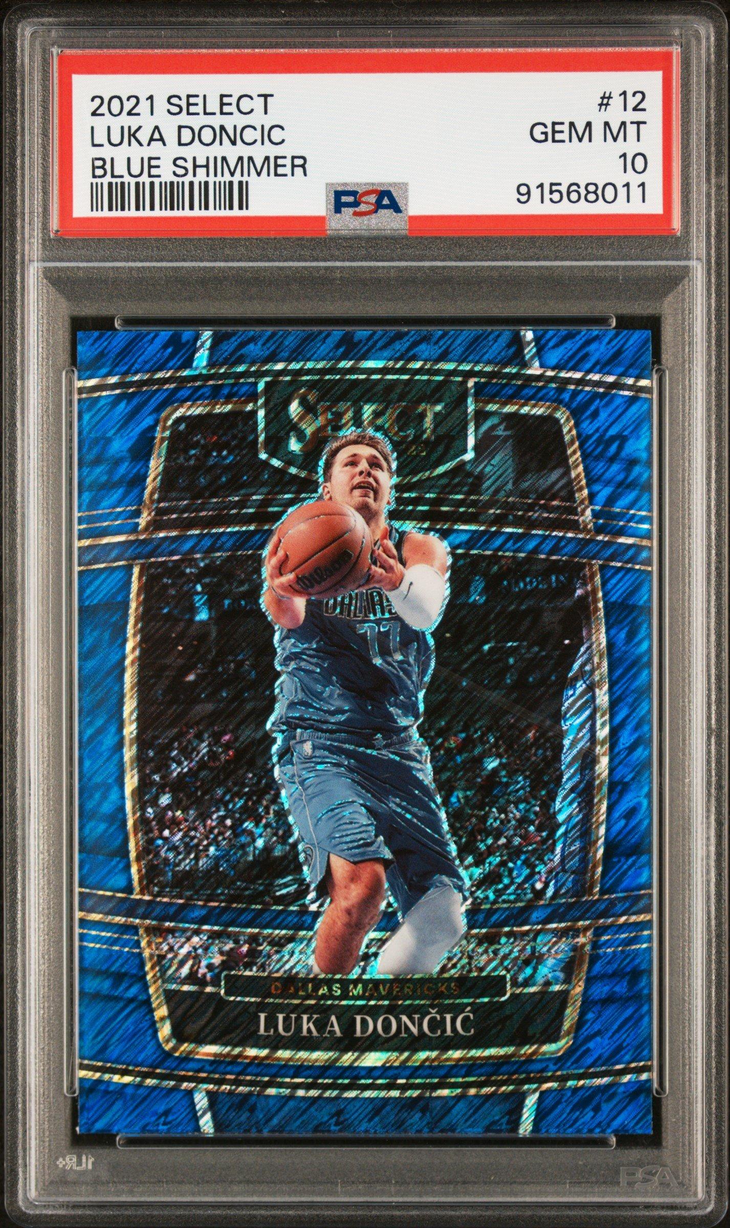 2021 Panini Select 12 Luka Doncic Blue Shimmer PSA 10 Graded Card