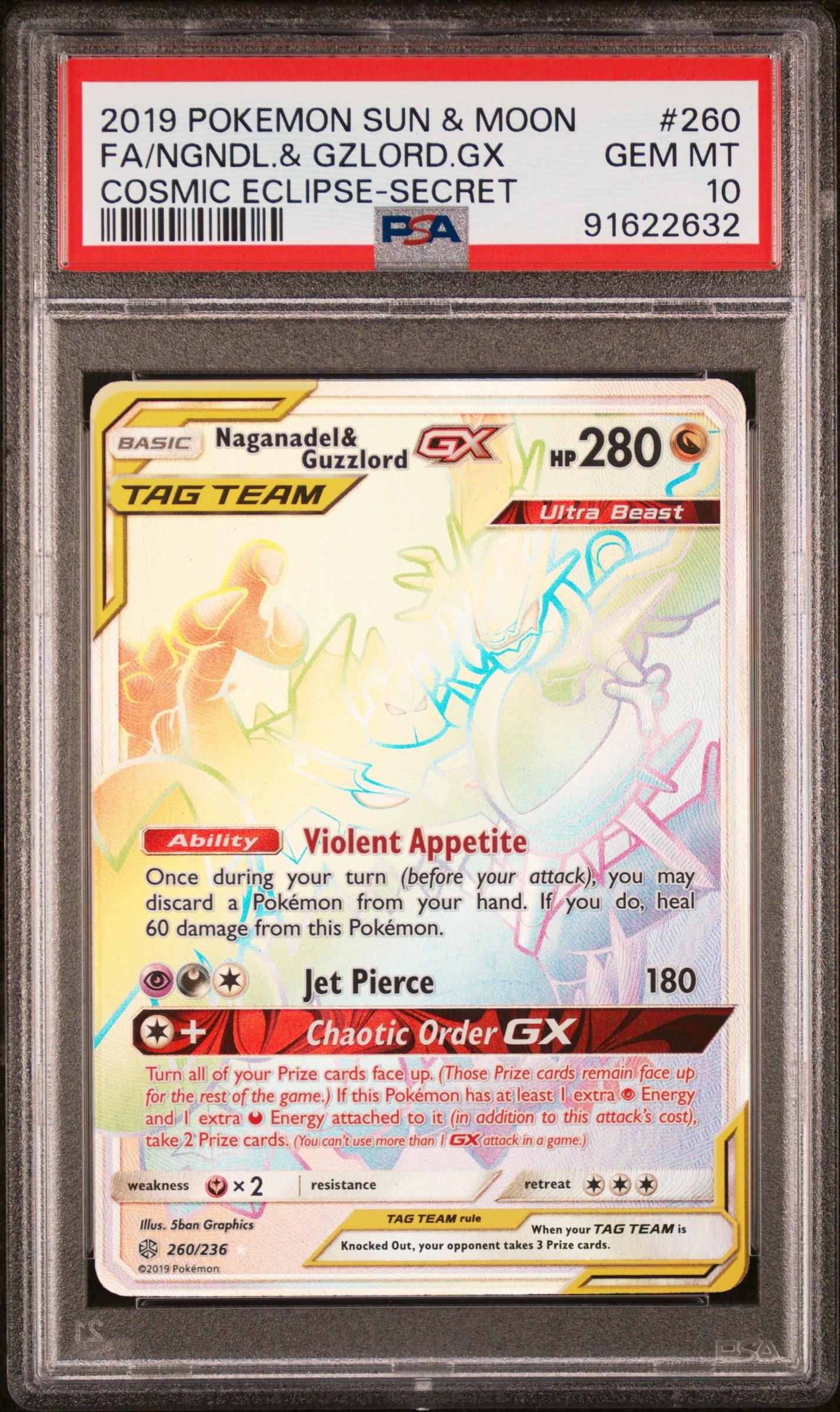 2019 Pokemon Sun & Moon Cosmic Eclipse 260 Full Art/naganadel & Guzzlord Gx  Secret PSA 10 Graded Card | GameStop