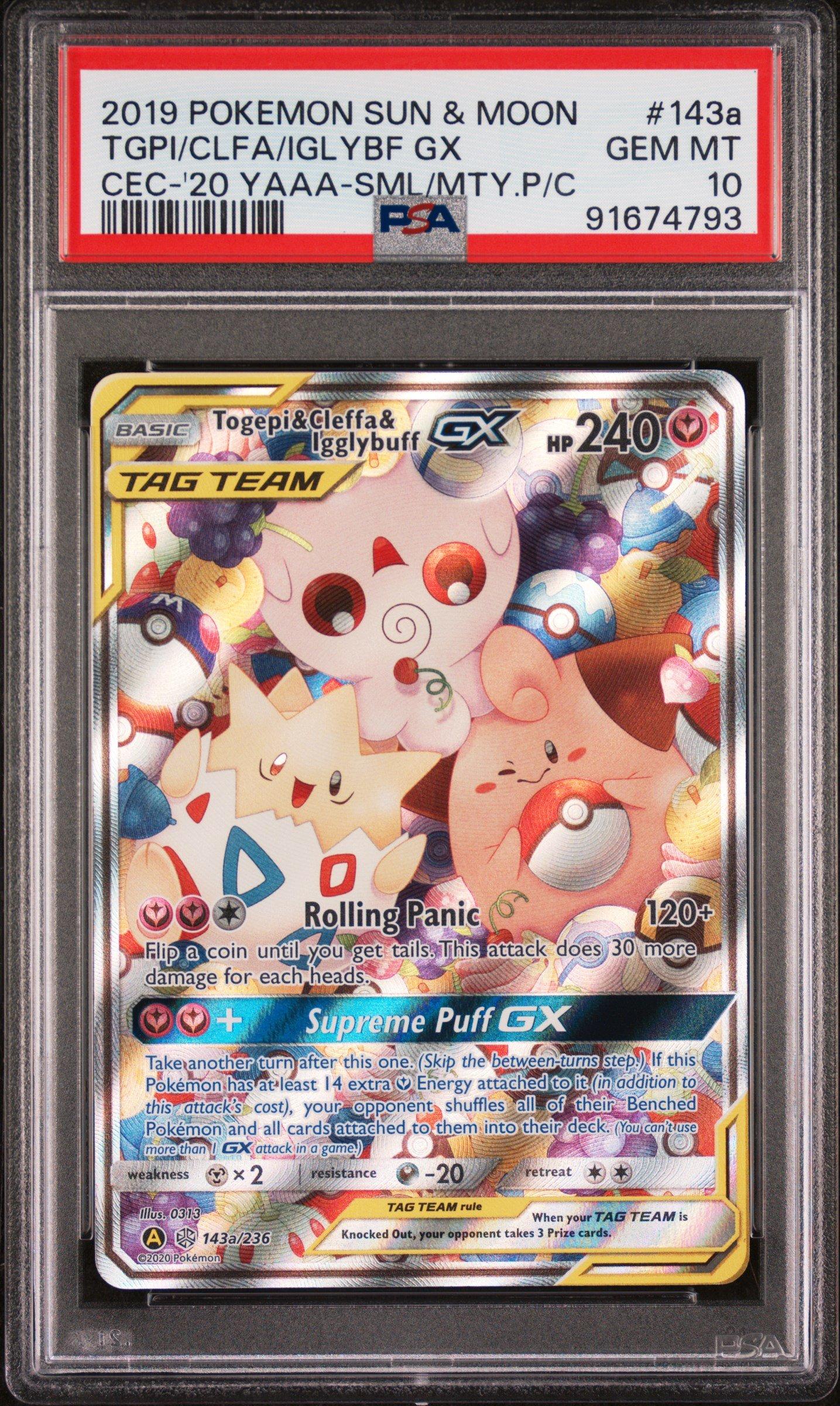 2019 Pokemon Sun & Moon Co#SMic Eclipse 143A Togepi & Cleffa & Igglybuff Gx 2020 Yellow A Alternate Art #SMall But Mighty Premium Collection PSA 10