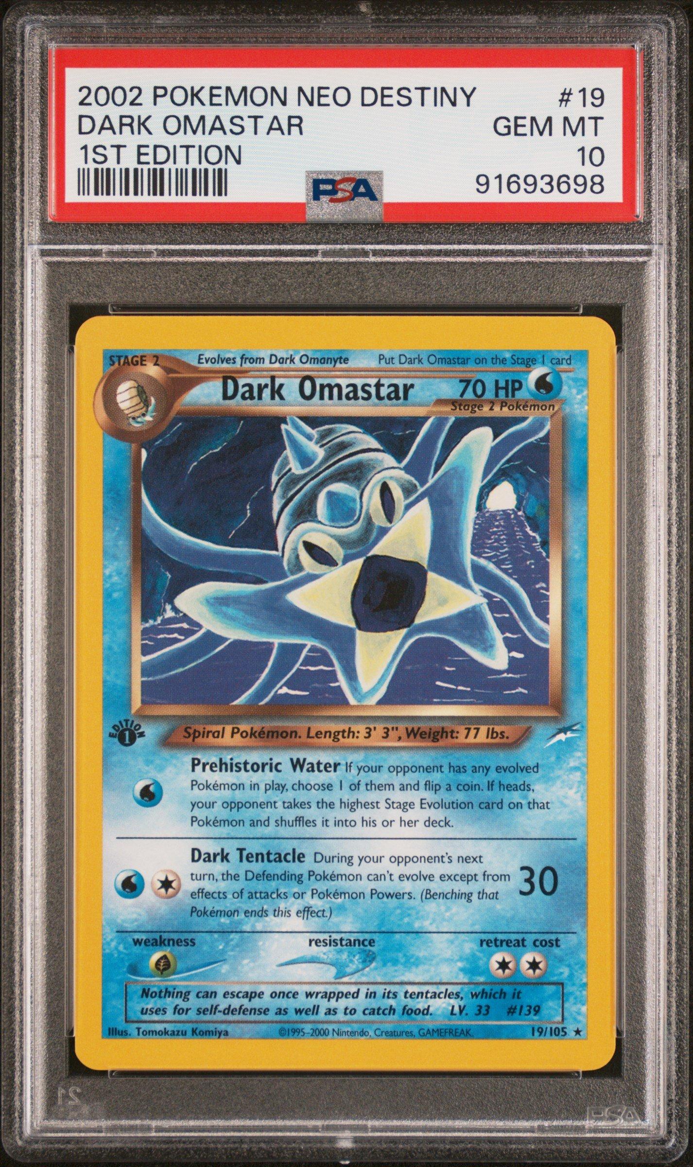 2002 Pokemon Neo Destiny 19 Dark Omastar 1st Edition PSA 10