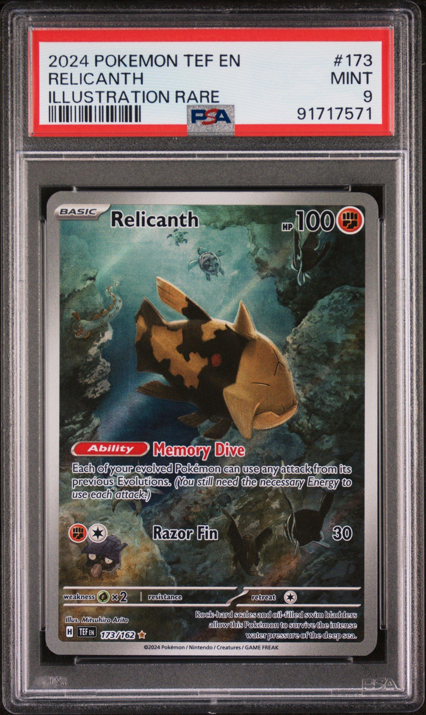 2024 Pokemon Tef En-temporal Forces 173 Relicanth Illustration Rare PSA 9