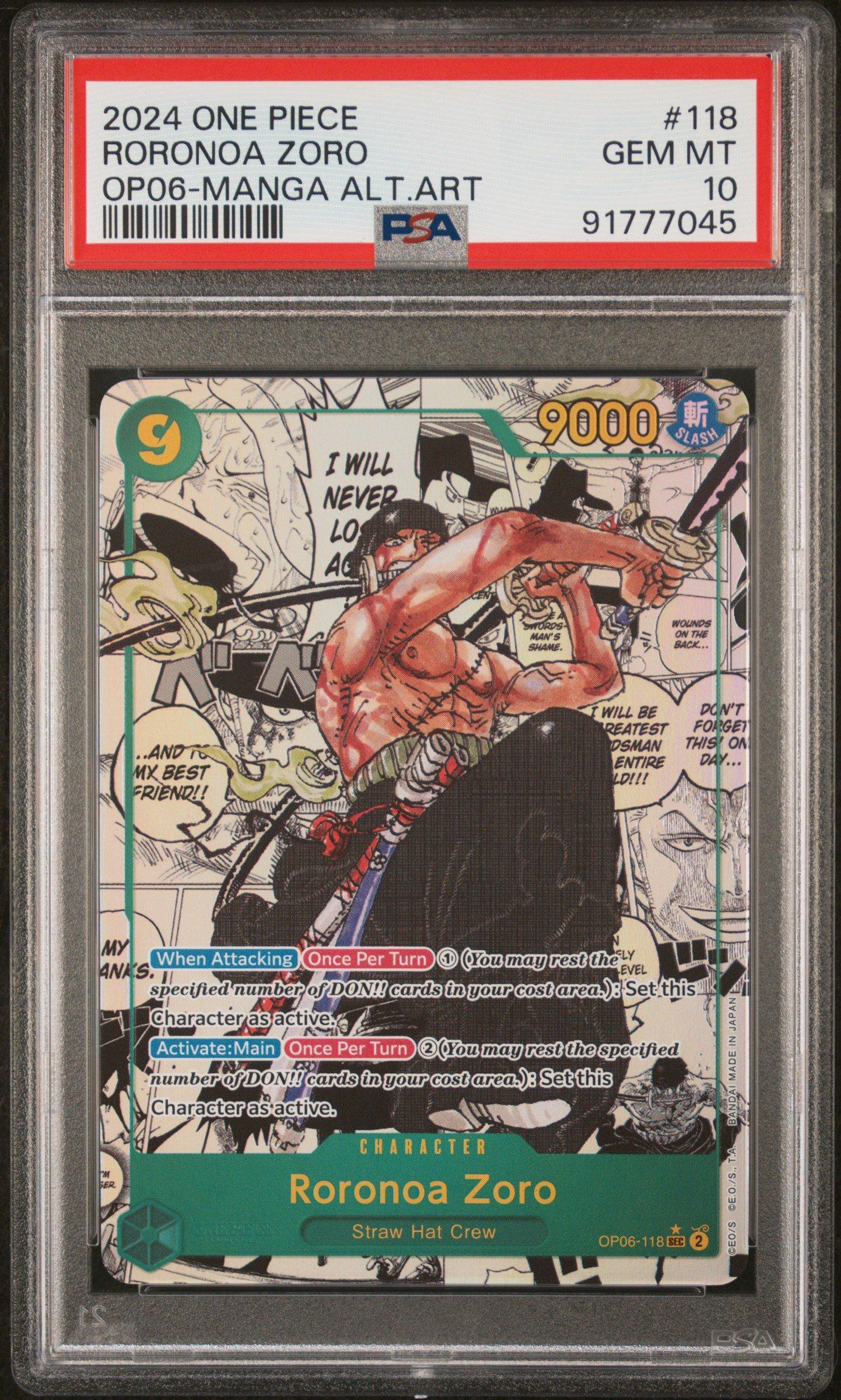 2024 One Piece Op06-wings Of The Captain 118 Roronoa Zoro Manga Alternate Art PSA 10