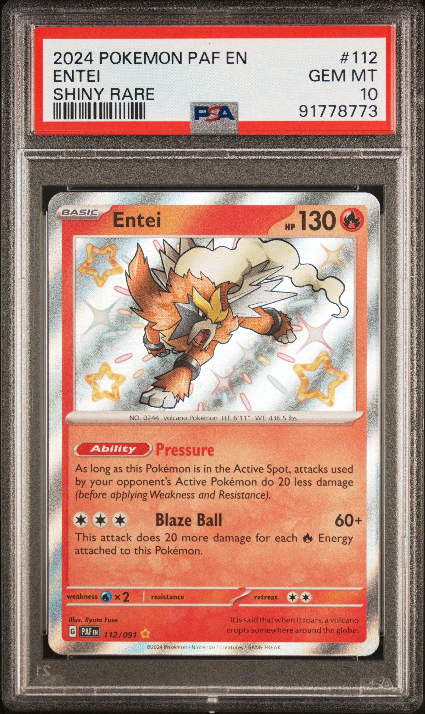 2024 Pokemon Paf En-paldean Fates 112 Entei Shiny Rare PSA 10 Graded Card |  GameStop