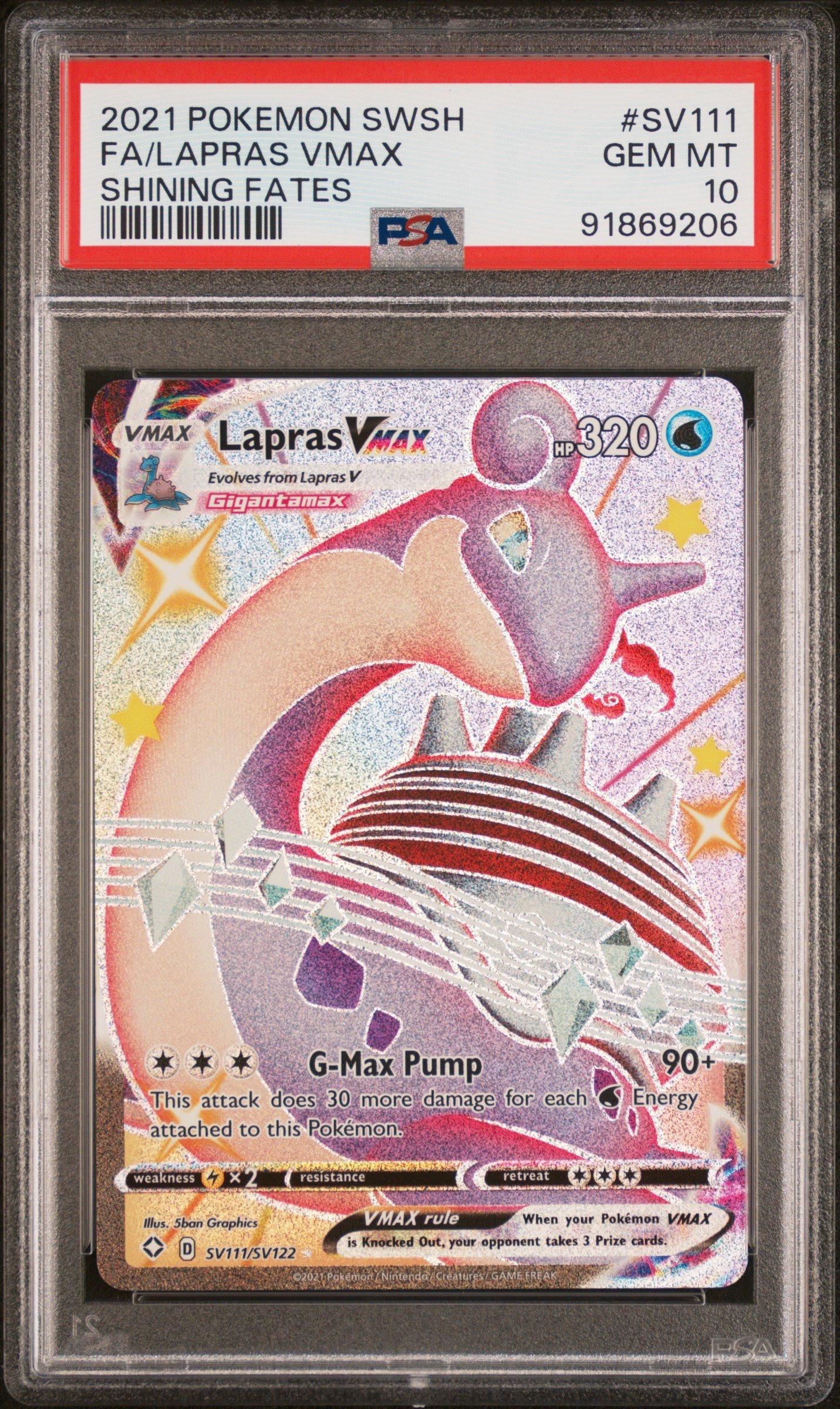 2021 Pokemon Sword & Shield Shining Fates Sv111 Full Art/lapras Vmax PSA 10