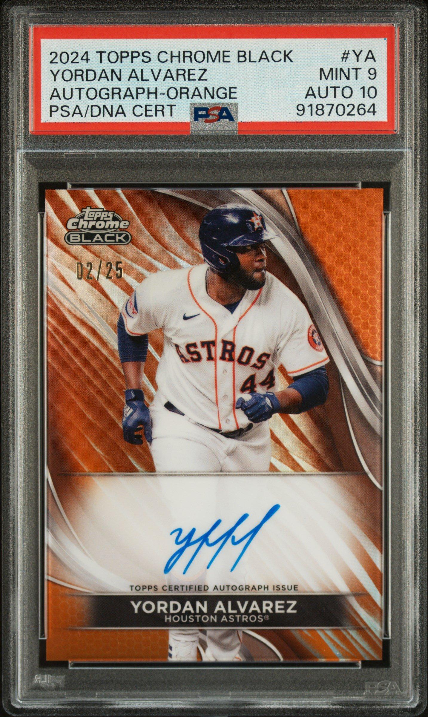 2024 Topps Chrome Black Autographs Ya Yordan Alvarez Orange Refractor PSA 9