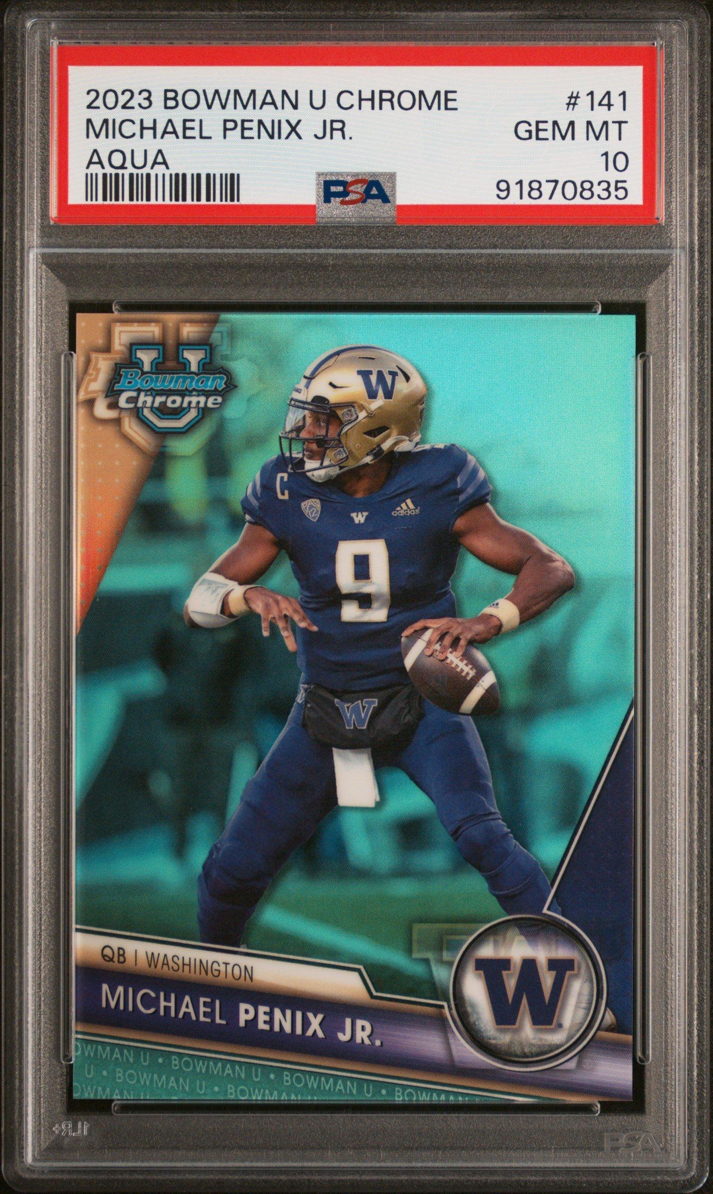 2023 Bowman University Chrome 141 Michael Penix Jr. Aqua Refractor PSA 10