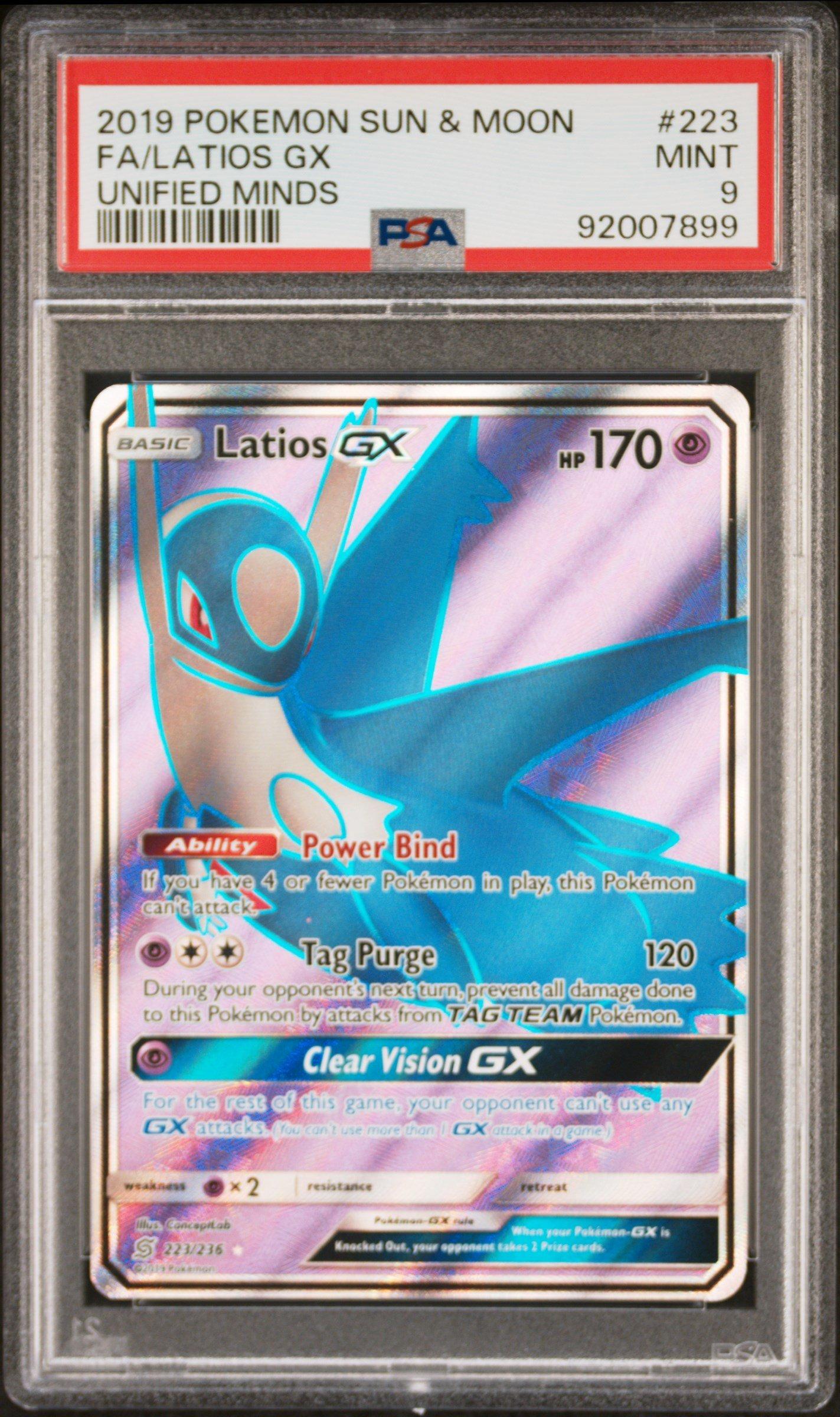 2019 Pokemon Sun & Moon Unified Minds 223 Full Art/latios Gx PSA 9