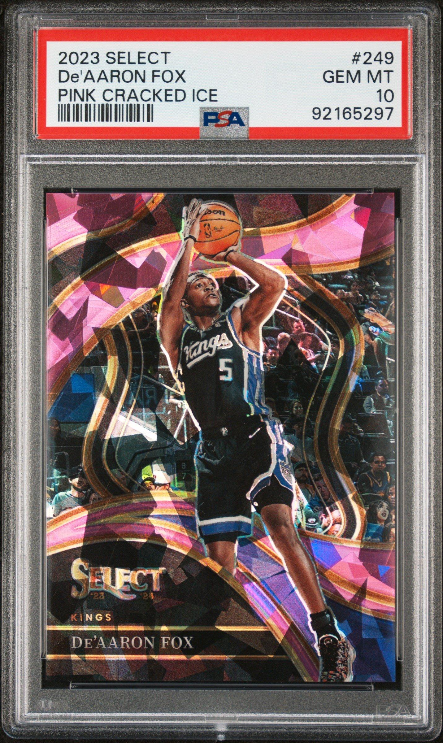 2023 Panini Select 249 De'aaron Fox Pink Cracked Ice PSA 10 Graded