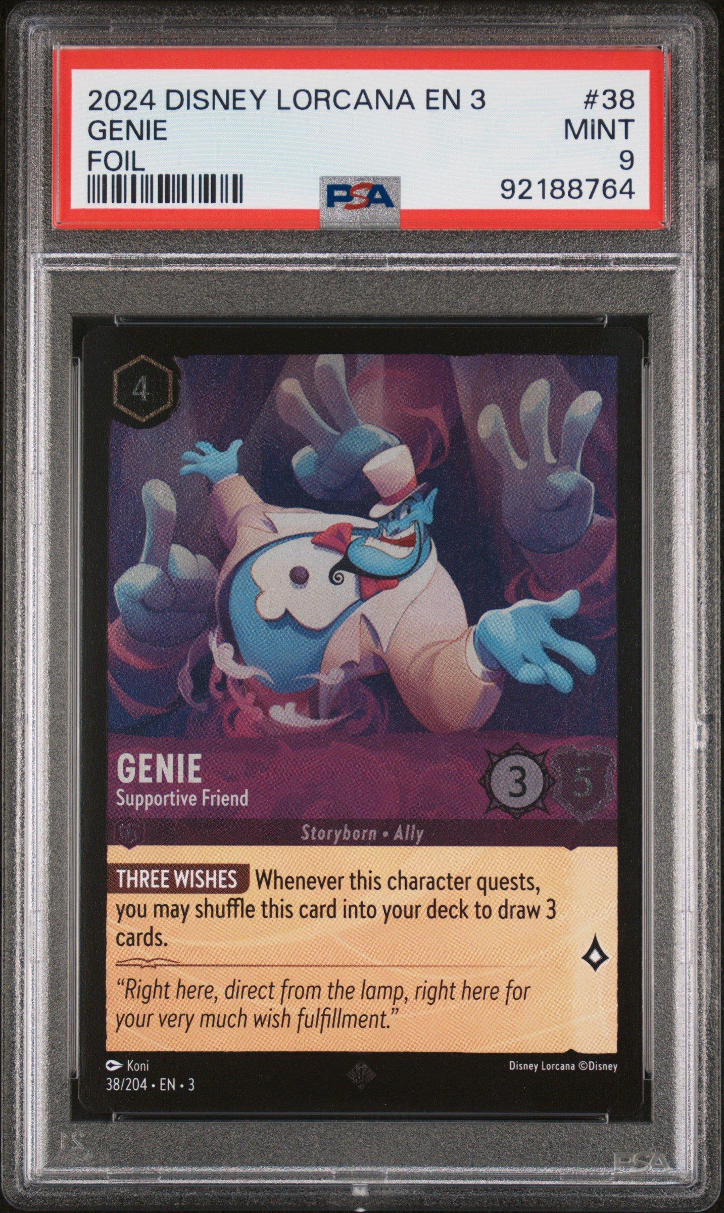 2024 Disney Lorcana En 3-into The Inklands 38 Genie - Supportive Friend Foil PSA 9