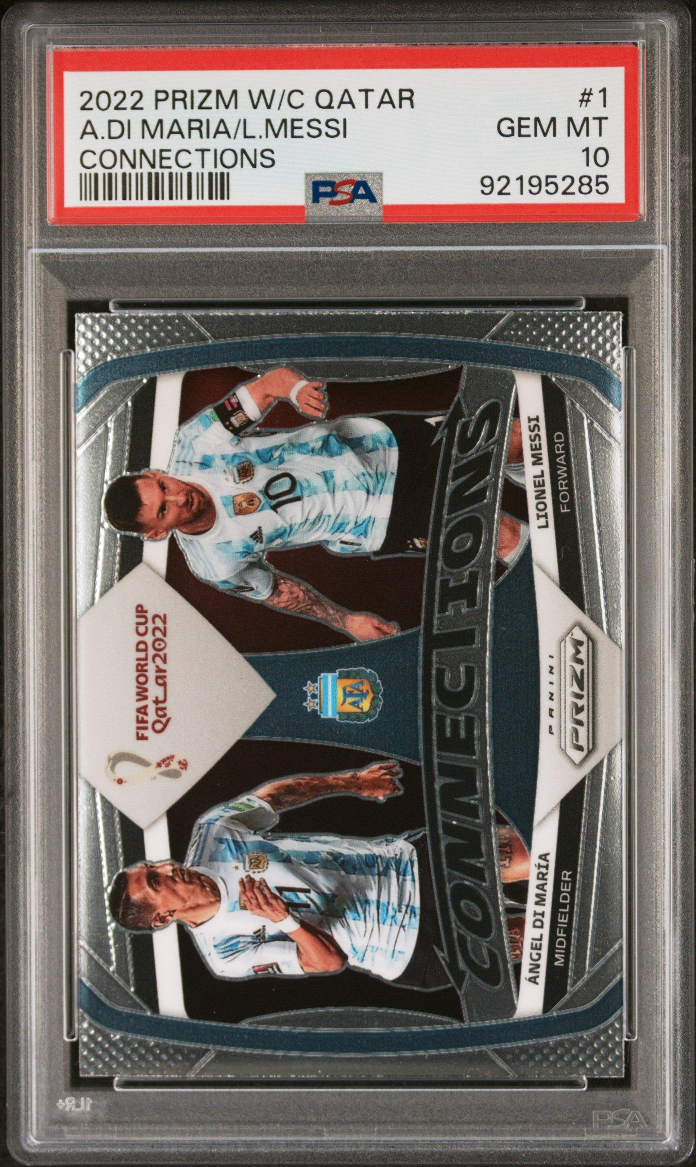 2022 Panini Prizm World Cup Qatar Connections 1 Lionel Messi\angel Di Maria PSA 10