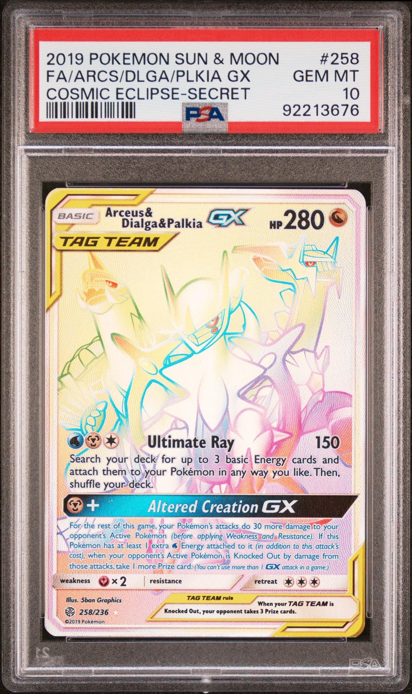 2019 Pokemon Sun & Moon Cosmic Eclipse 258 Full Art/arceus & Dialga &  Palkia Gx Secret PSA 10 Graded Card | GameStop