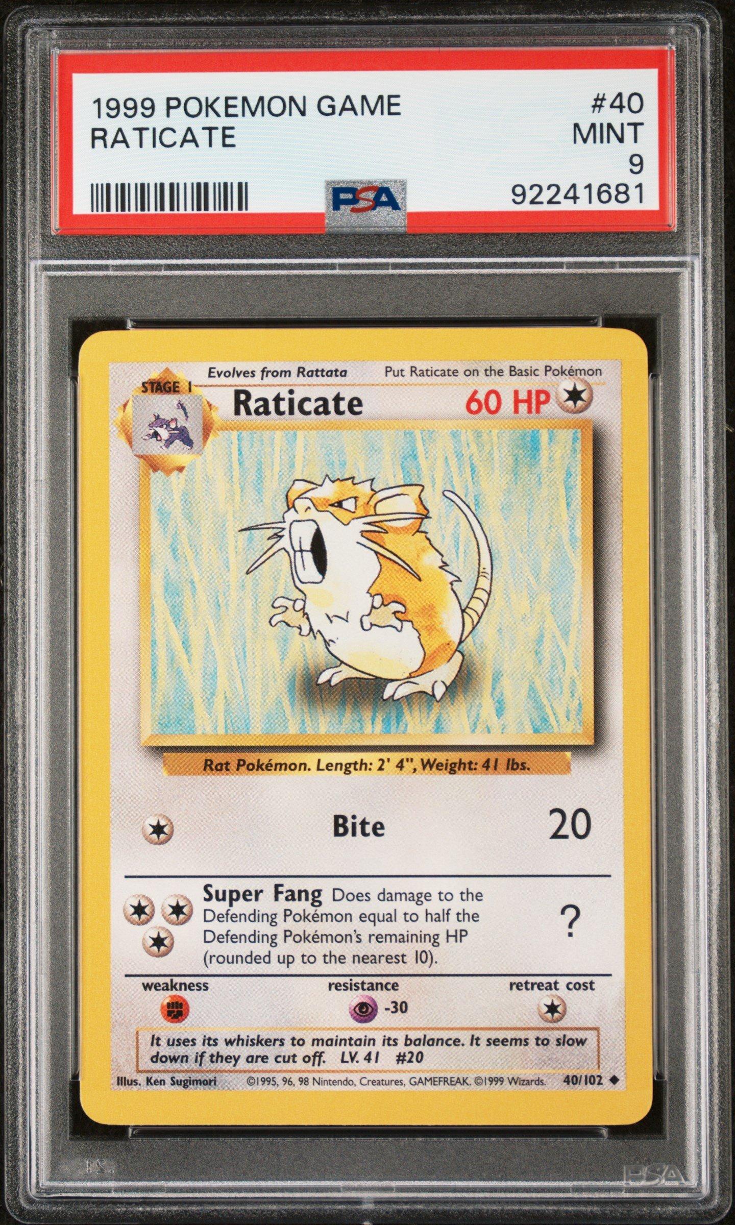 1999 Pokemon Game 40 Raticate PSA 9