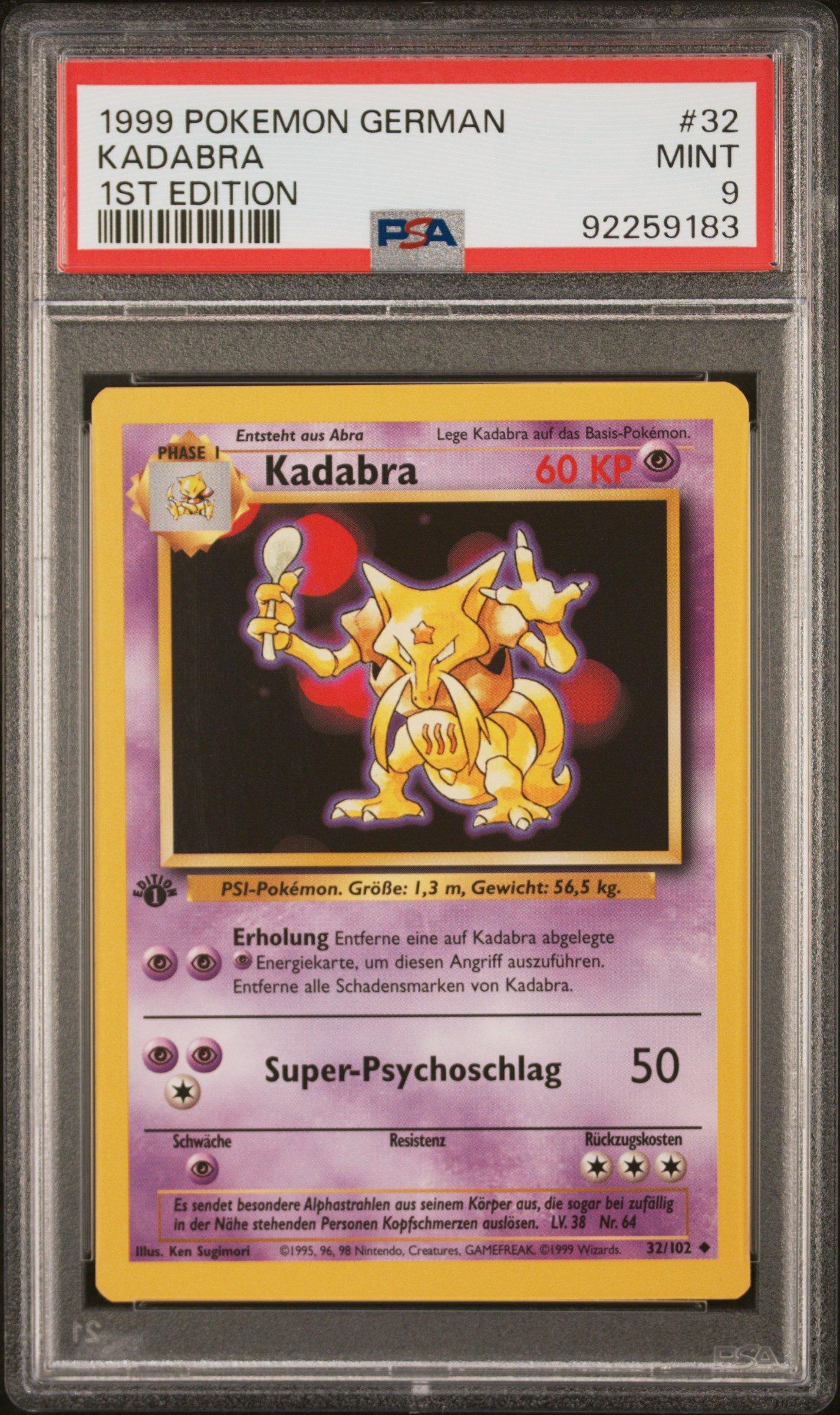 1999 Pokemon German 32 Kadabra 1st Edition PSA 9 Graded Card