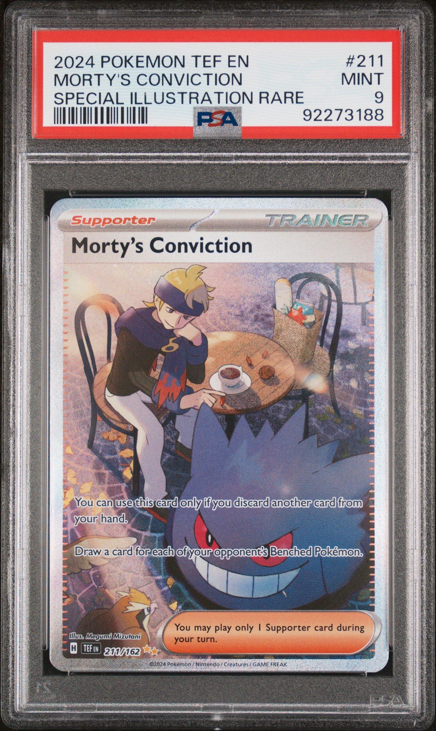 2024 Pokemon Tef En-temporal Forces 211 Morty's Conviction PSA 9