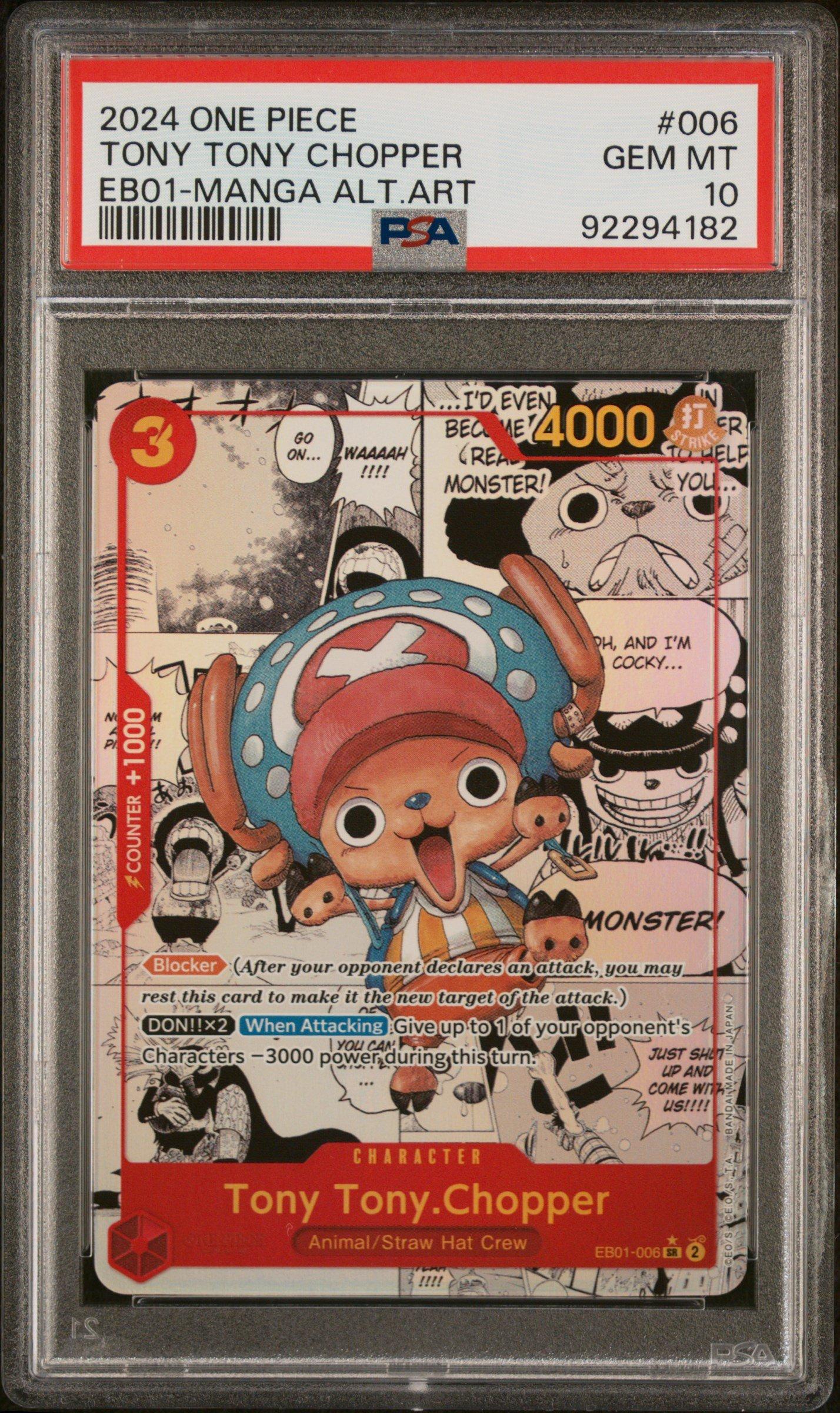2024 One Piece Extra Booster -memorial Collection- 006 Tony Tony Chopper Manga Alternate Art PSA 10
