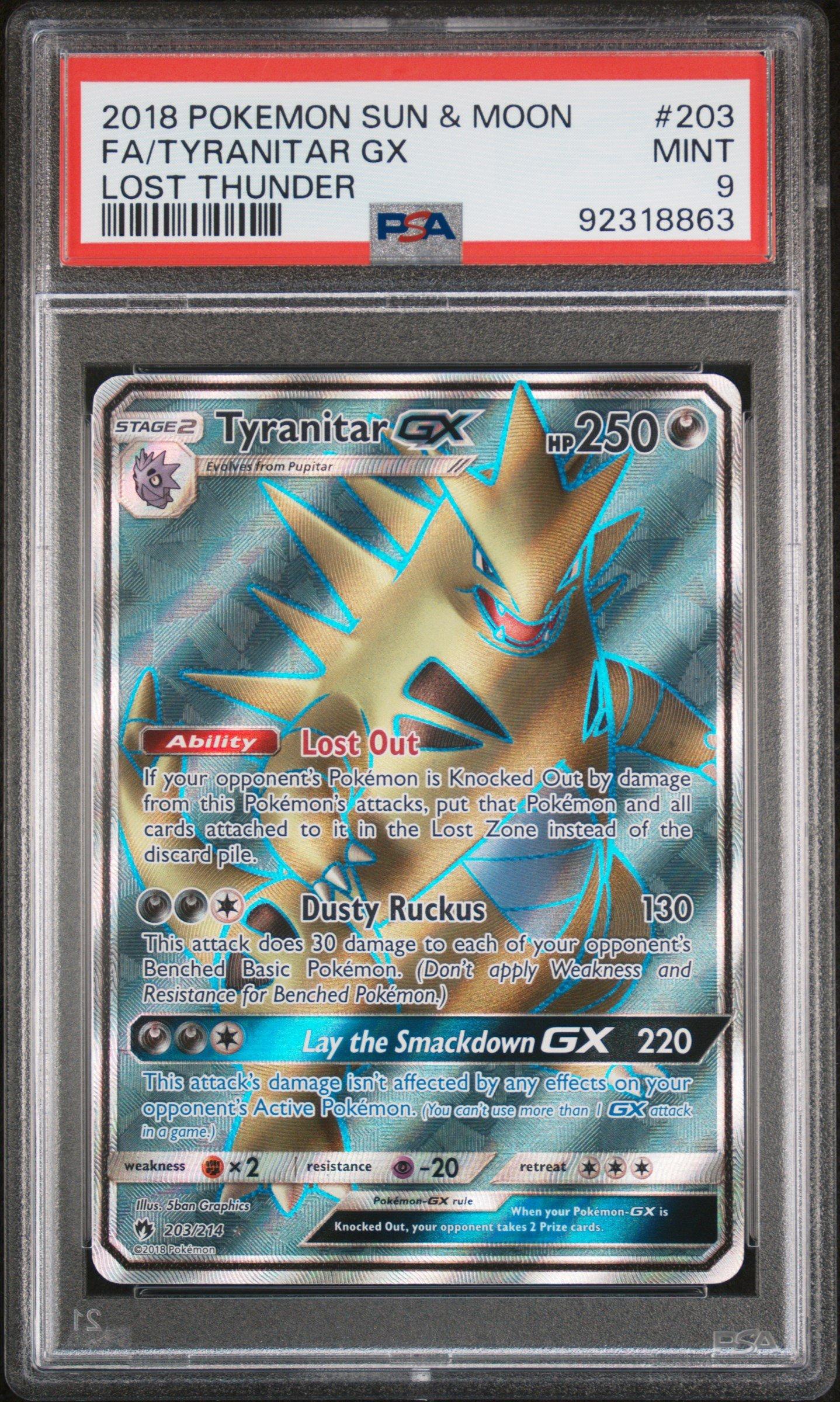 2018 Pokemon Sun & Moon Lost Thunder 203 Full Art/tyranitar Gx PSA
