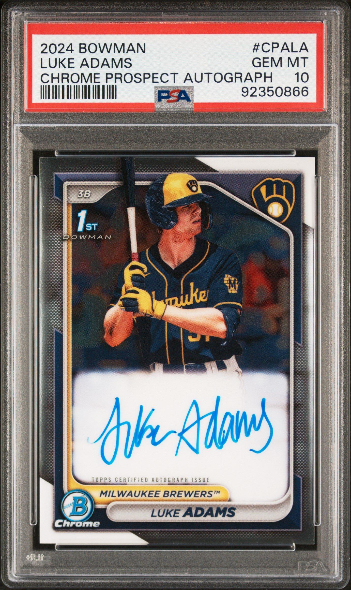 2024 Bowman Chrome Prospect Autographs Cpala Luke Adams PSA 10