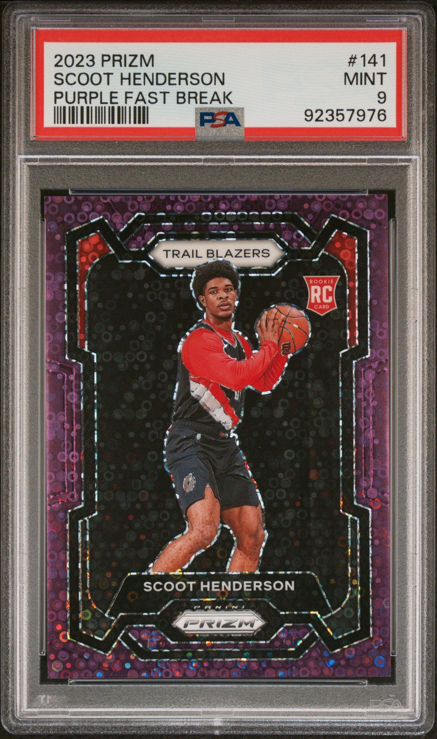 2023 Panini Prizm 141 Scoot Henderson Purple Fast Break PSA 9